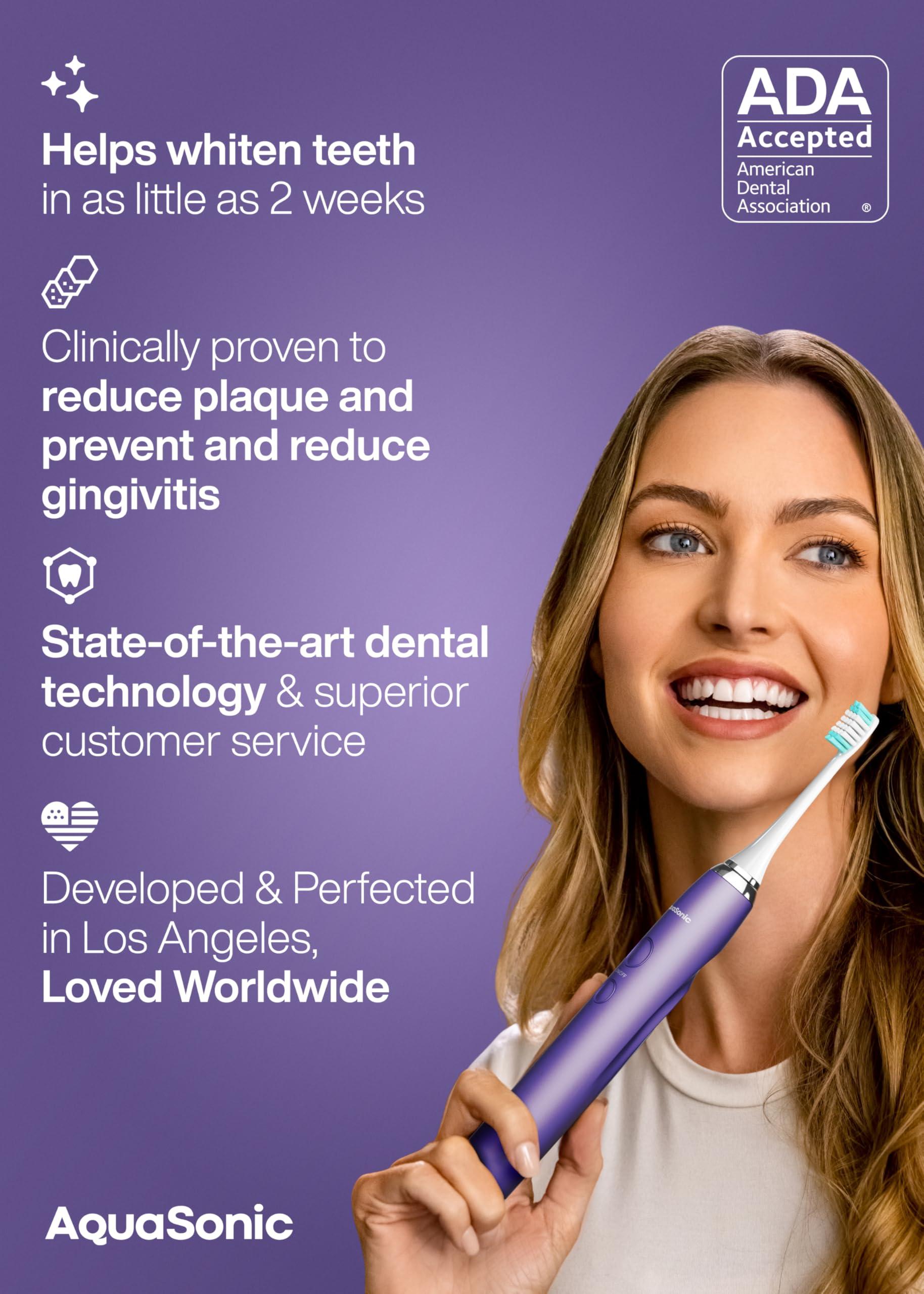 Aquasonic Aquasonic Vibe Series Ultra-Whitening Toothbrush ADA Accepted Electric Toothbrush - 8 Brush Heads & Travel Case 40,000 VPM Motor & Wireless Charging - 4 Modes w Smart Timer Satin Violet