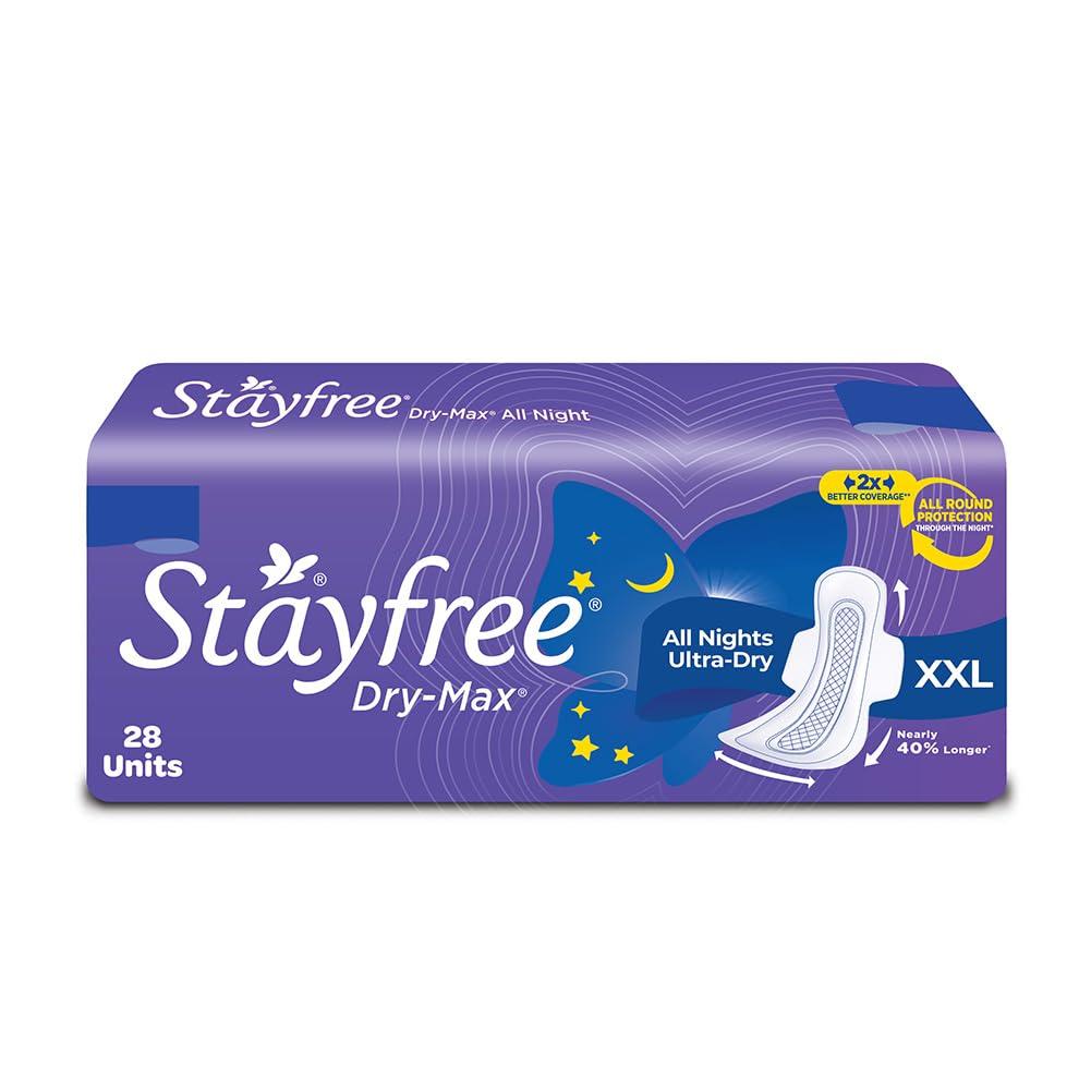 Stayfree Stayfree Dry Max All Night XL Dry Cover Sanitary Pads For Women With Wings, 28 Pads