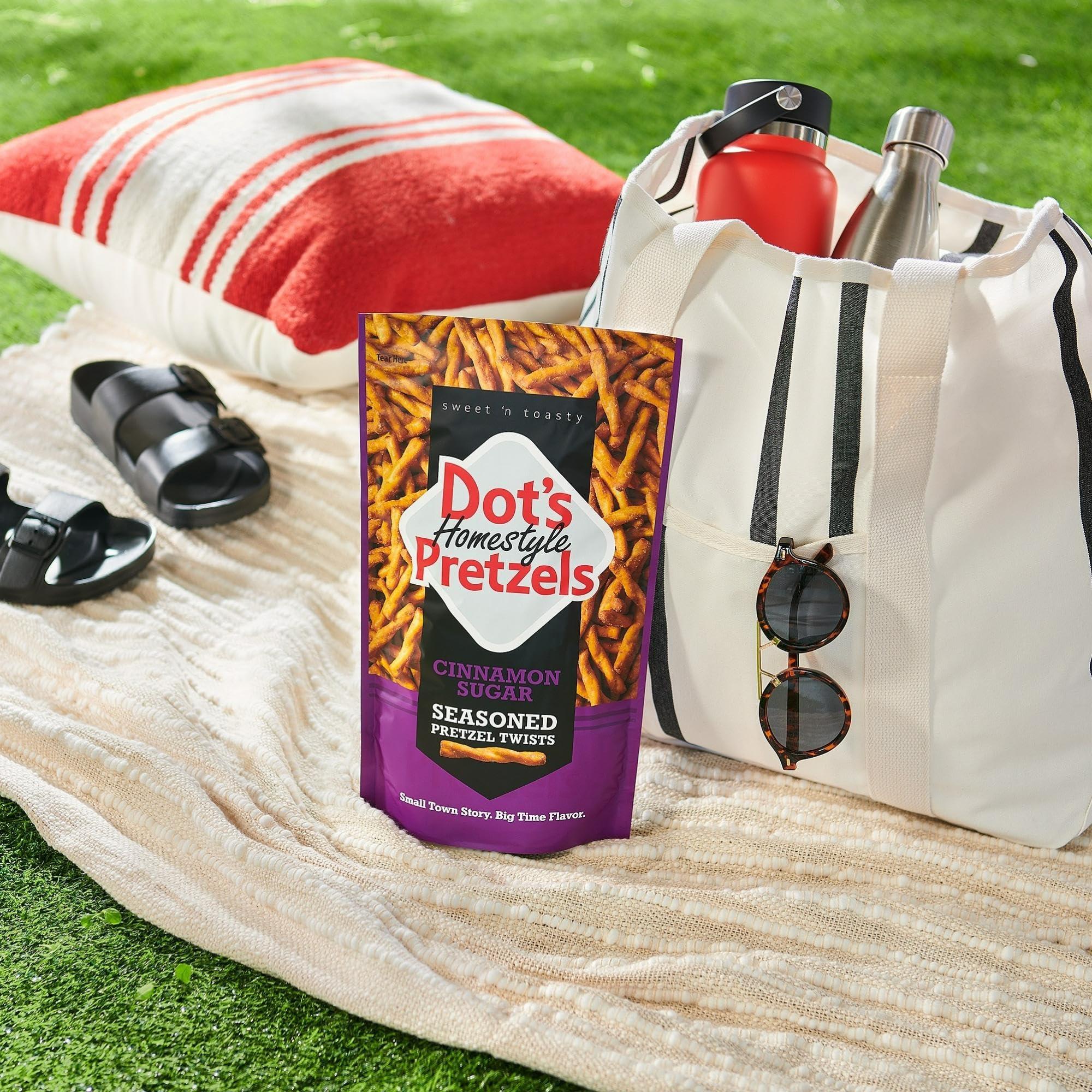 Ninoha Dot\'s Pretzels Cinnamon Sugar Seasoned Pretzel Twists, Healthy Kids Snacks, 16oz Grocery Sized Bag