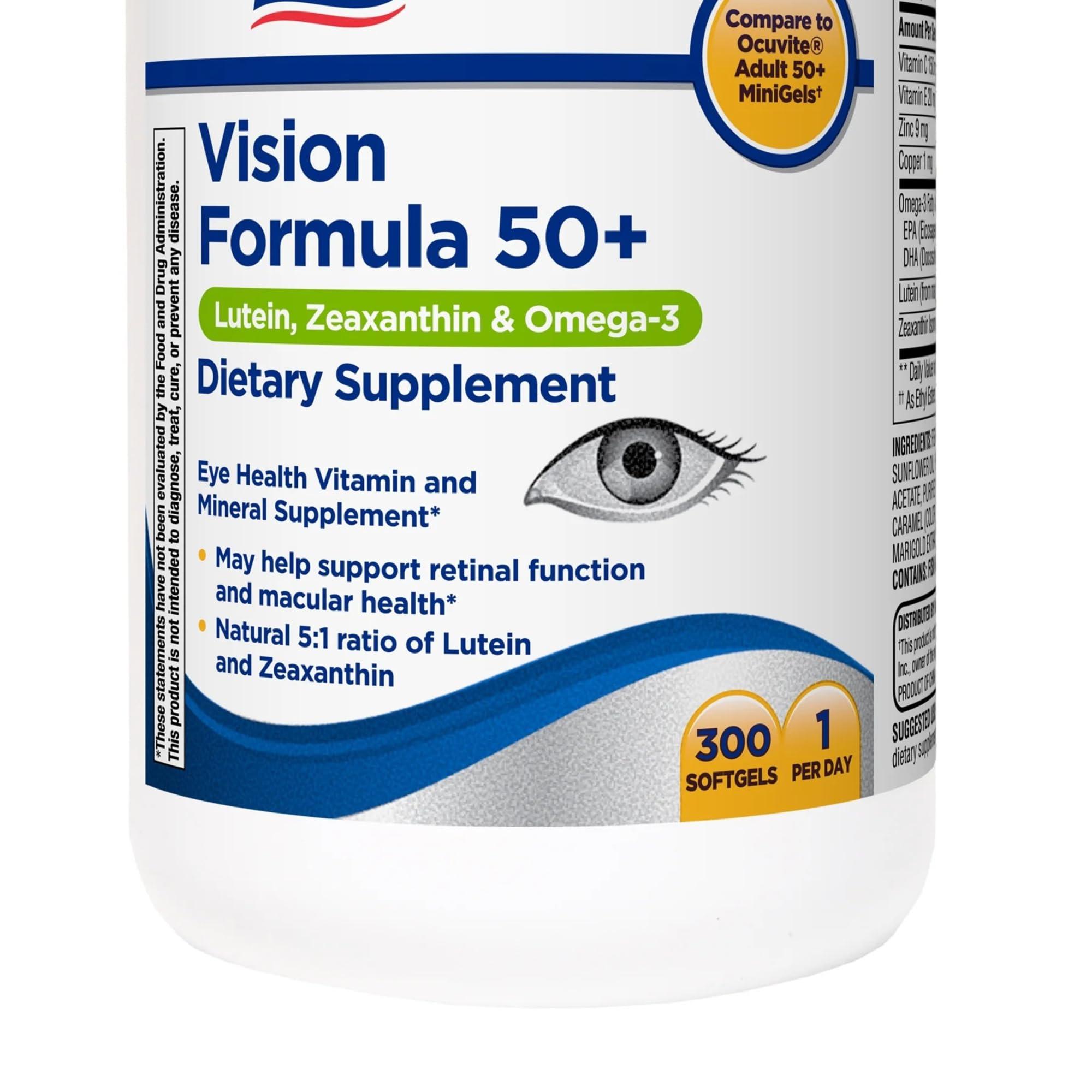 Create and Bundle Equate Vision Formula 50+ Lutein, Zeaxanthin & Omega-3, 300 Softgels + Create Sticker