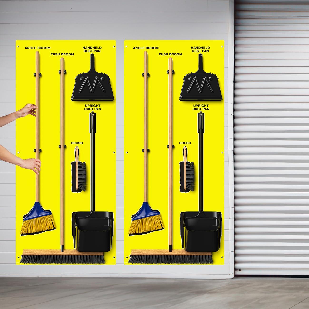 Accuform Clean & Sweep 5S Shadow Board/Wall Mount Broom Holder, 68\" x 30\" Board, 5S Cleaning Station - Board Only, Tools Sold Separately, Made in The USA by AccuformNMC, Yellow/Black, PSB614YLBK