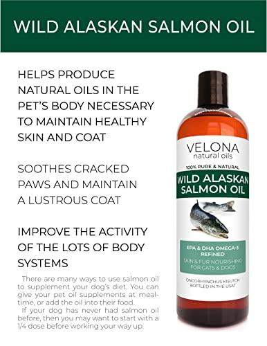 velona Velona Wild Alaskan Salmon Oil - 16 oz | 100% Pure Refined Oil | for Dogs & Cats - Supports Joint Function | Omega 3 Liquid Food Supplement for Pets - Natural EPA + DHA Fatty Acids for Skin & Coat