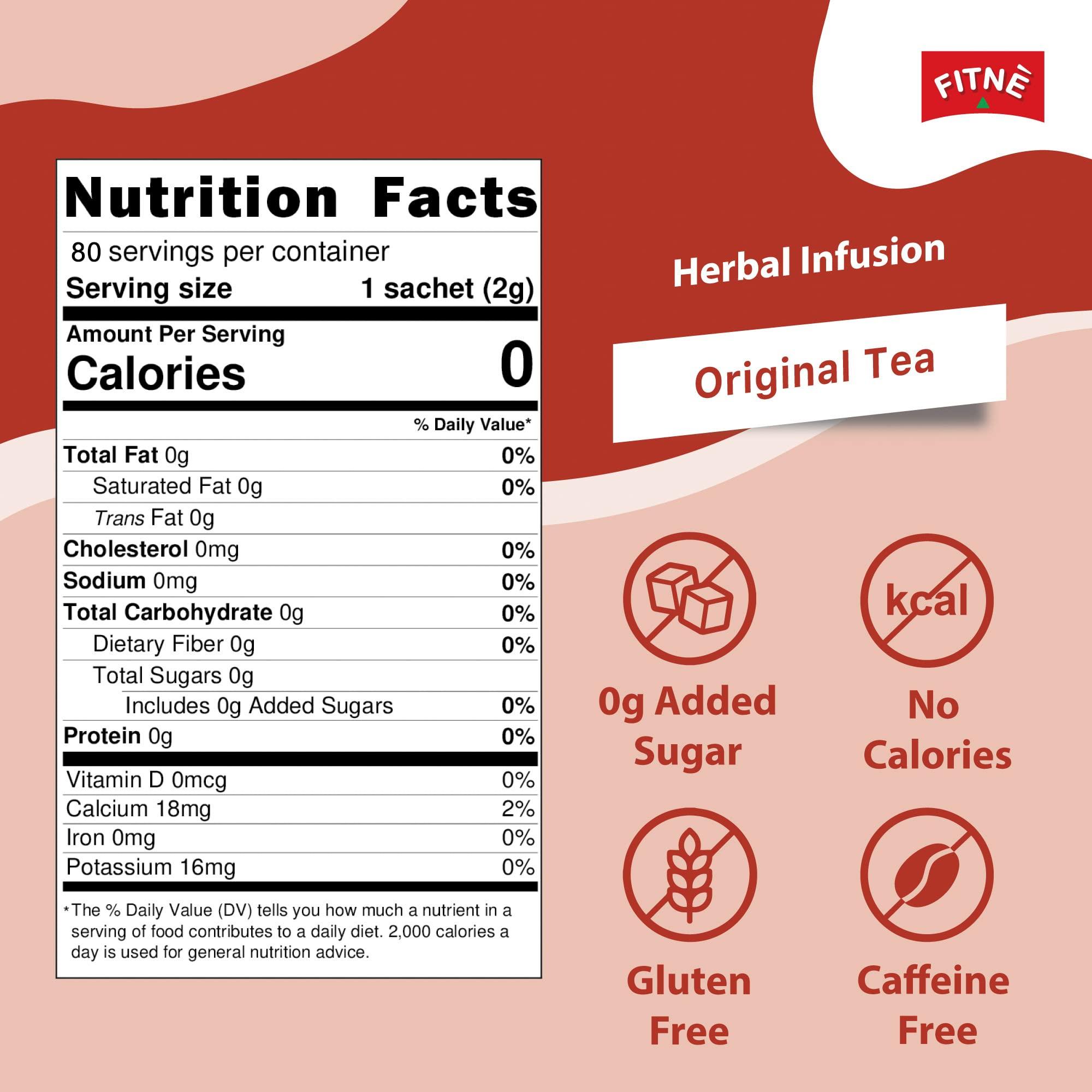 FITNÈ FITNE Original Herbal Tea Senna Infusion Healthy Wellness Beverage Natural Gentle Detox Cleanse No Calories Caffeine Free, 80 Tea Bags