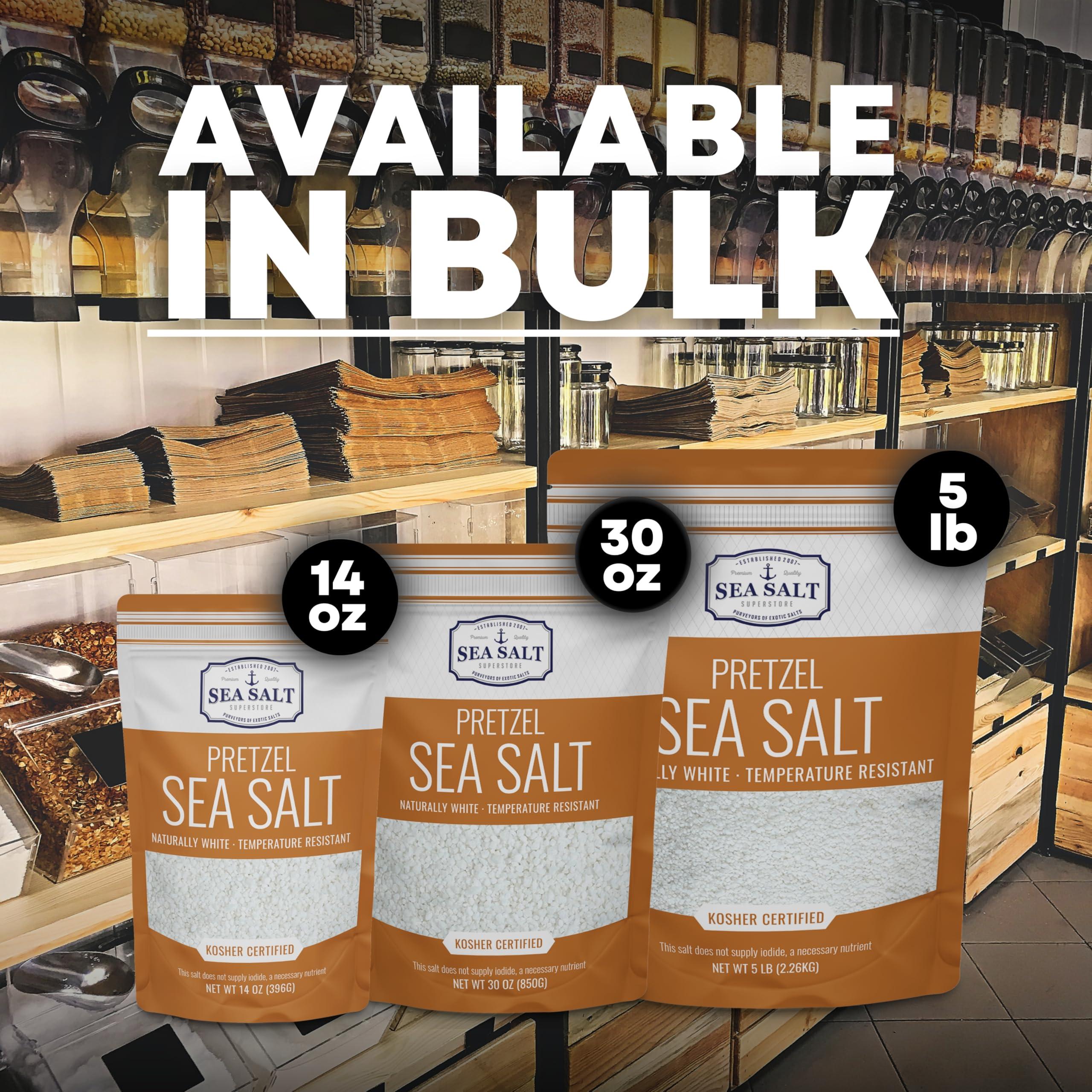 Sea Salt Superstore Pretzel Sea Salt, Coarse Sea Salt for Soft Pretzels, Heat Resistant Bagel and Soft Pretzel Salt, All Natural Sea Salt for Baking, 14 oz Bag, Sea Salt Superstore