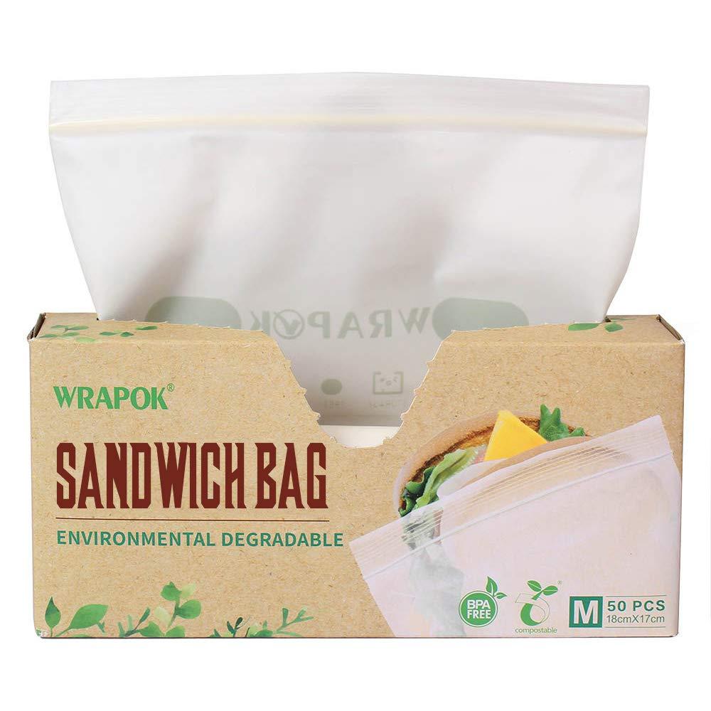 WRAPOK WRAPOK 100% Compostable Recycled Sandwich Bags Biodegradable Small Storage Freezer Bag for Work, 100 Count