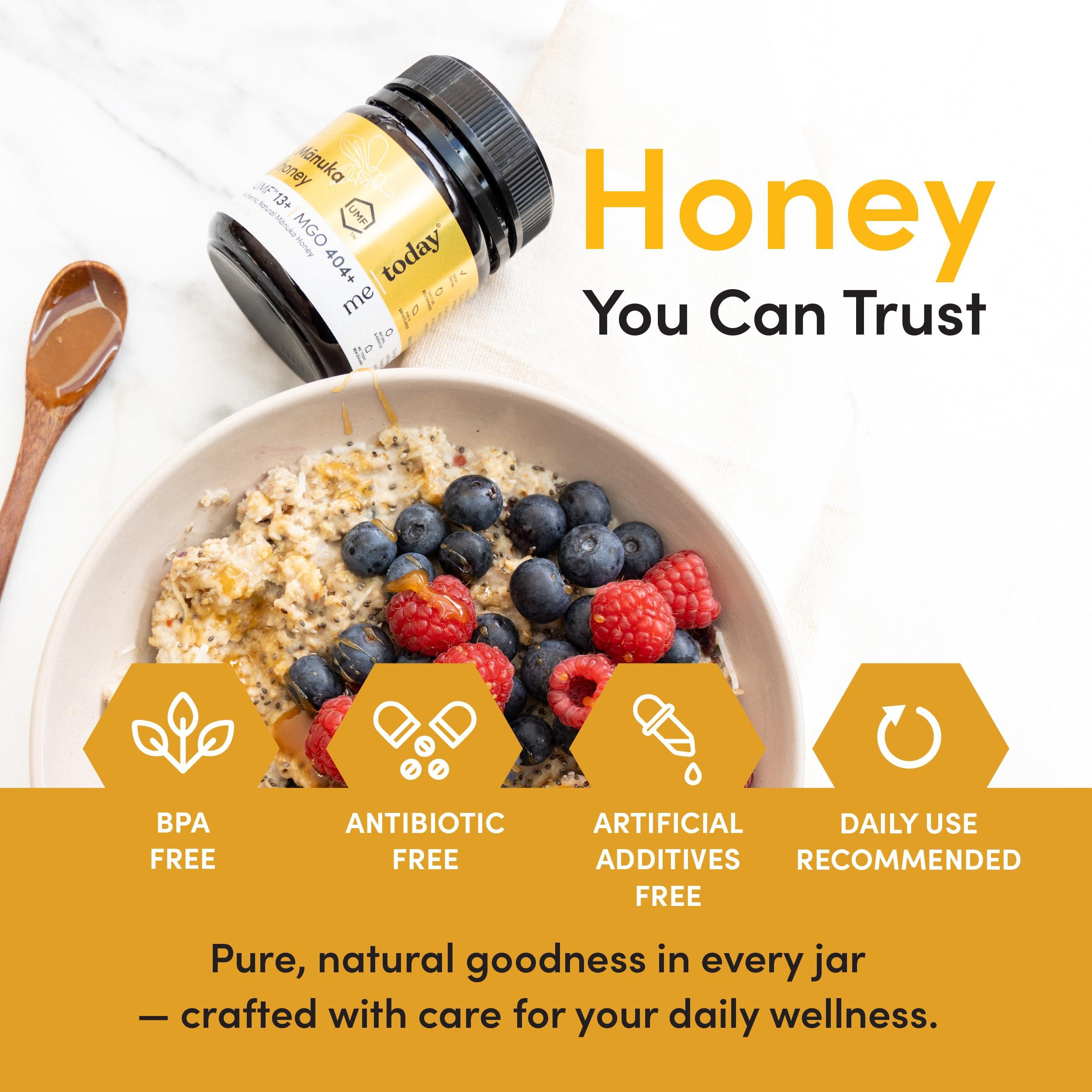 me today Me Today Manuka Honey, UMF 13+/MGO 404+ from New Zealand Authentic, Raw & Unpasteurized Honey | Raw Manuka Honey for Daily Wellness Support | Delicious Honey Crafted by Bees in 8.8oz