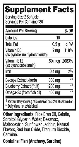 OLLY OLLY Ultra Strength Brain Softgels, Nootropic, Supports Healthy Brain Function, Memory, Focus and Concentration, Omega-3s, Vitamins B6 and B12, 30 Day Supply - 60 Count