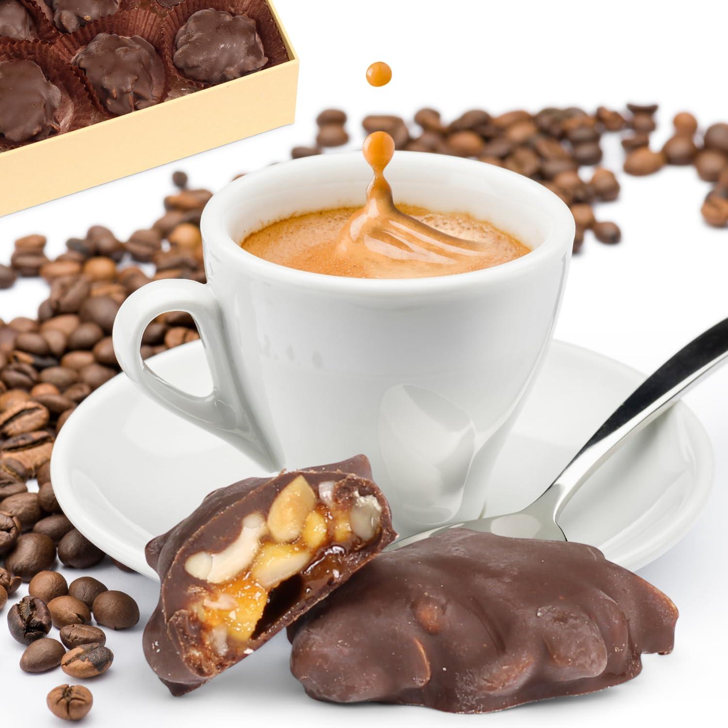 It\'s Delish Chocolate Caramel Rice Crispies Clusters Gift Box - by It\'s Delish | 12 OZ Premium Dark Chocolate Covered Crips Rice Nuts with Carmel Cluster without Nuts | Christmas Gifts Box of Chocolates Candy Turtles Vegan, Kosher