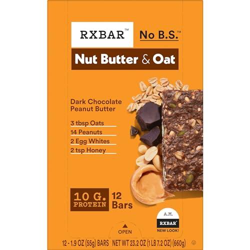 RXBAR RXBAR Nut Butter and Oat Protein Bars, Protein Snacks, Snack Bars, Dark Chocolate Peanut Butter, 23.2oz Box (12 Bars)