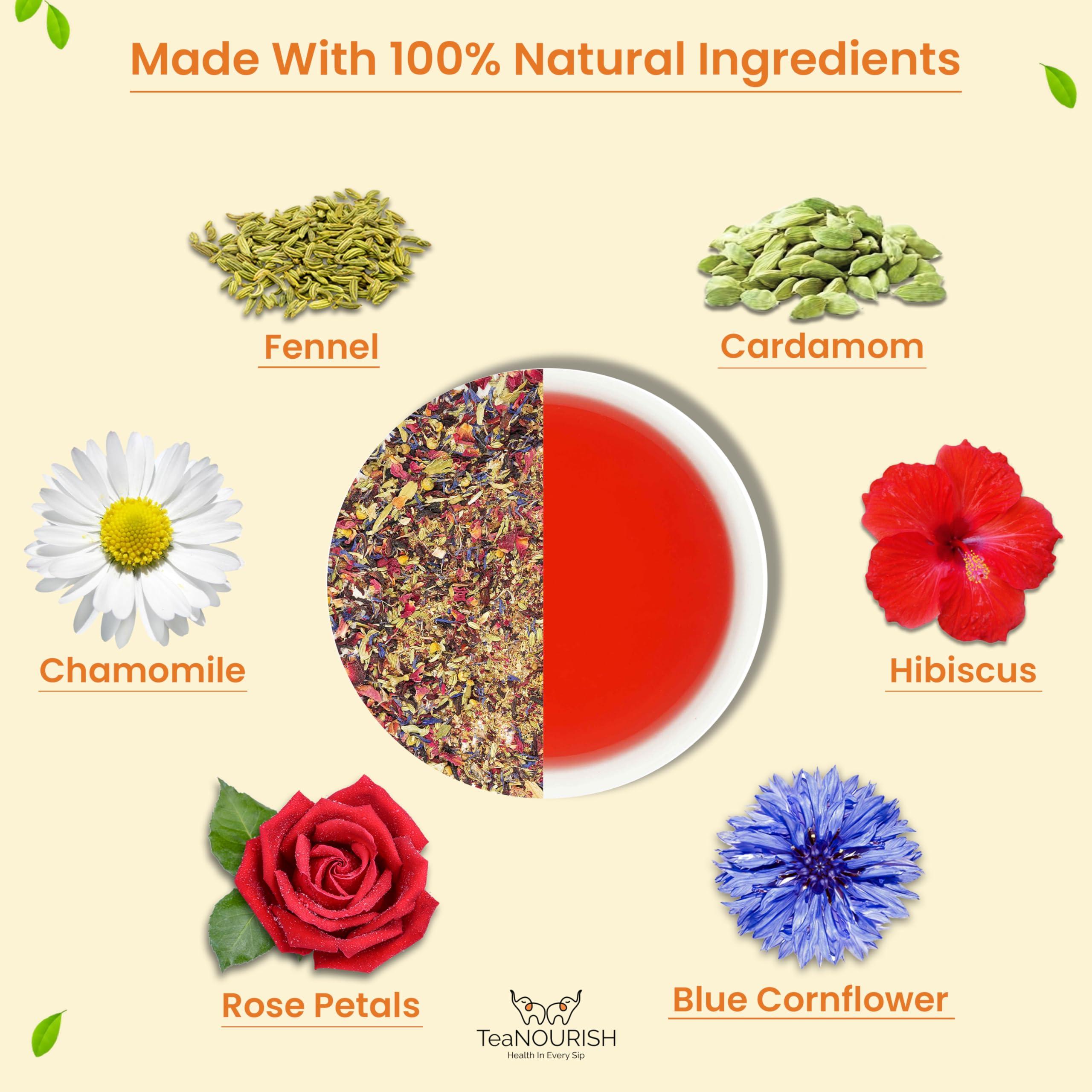 TEANOURISH TeaNOURISH Hibiscus Rose Herbal Tea | CAFFEINE-FREE | 100% NATURAL | Hibiscus, Rose, Chamomile, Blue Cornflower, Fennel, Licorice | Brew Hot or as Iced Tea- 1.76oz/50g