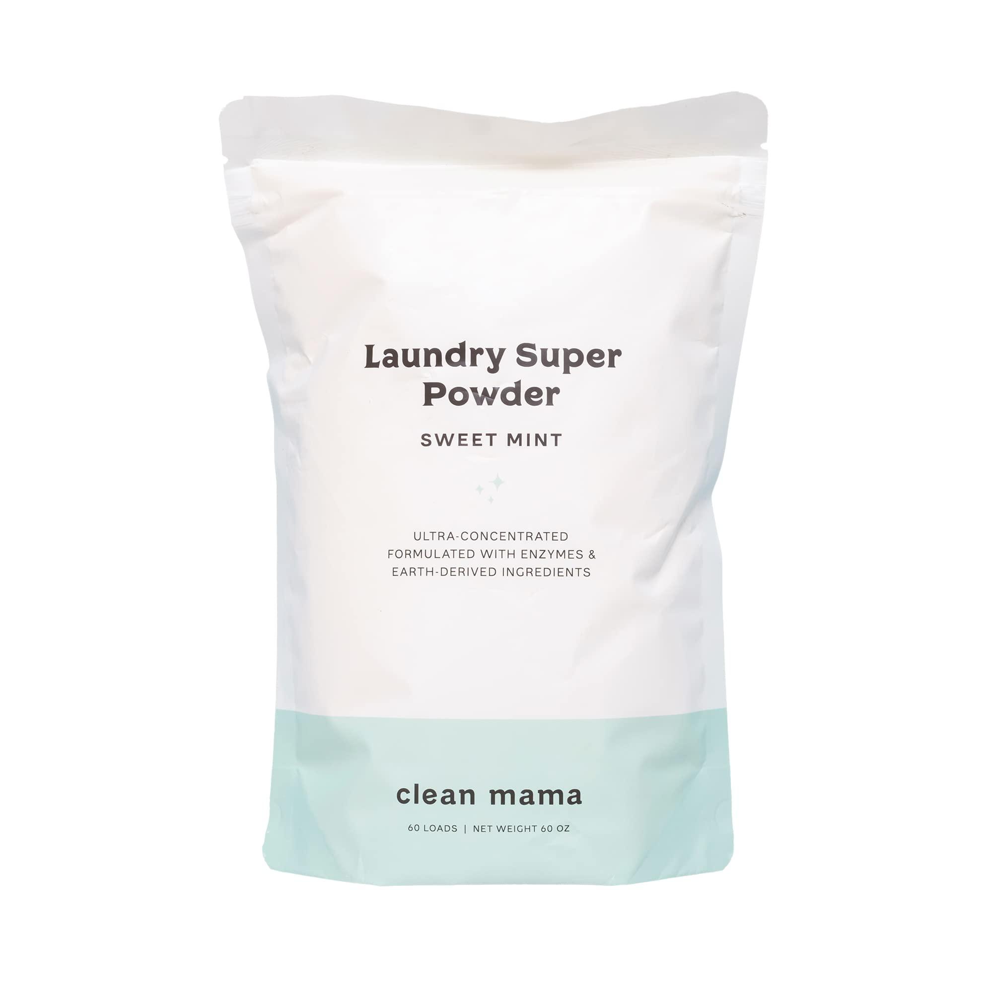 CLEAN MAMA Clean Mama Laundry Super Powder Detergent - Extra Strength Laundry Detergent Powder - Natural Laundry Detergent for Sensitive Skin - Enzyme Powered, Fights Stains & Odors - Sweet Mint, 60 Loads
