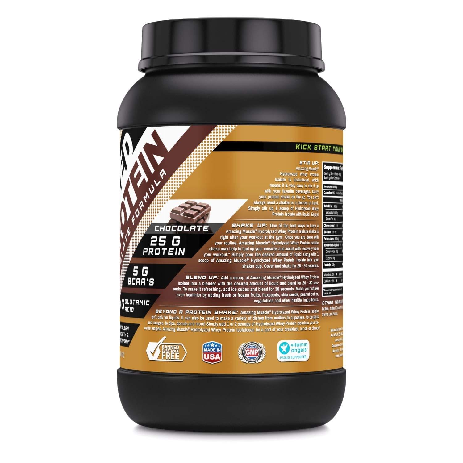 Amazing Nutrition Amazing Muscle Ultra Pure Hydrolyzed Whey Protein Isolate * Supports Lean Muscle Growth & Rapid Recovery (Chocolate)