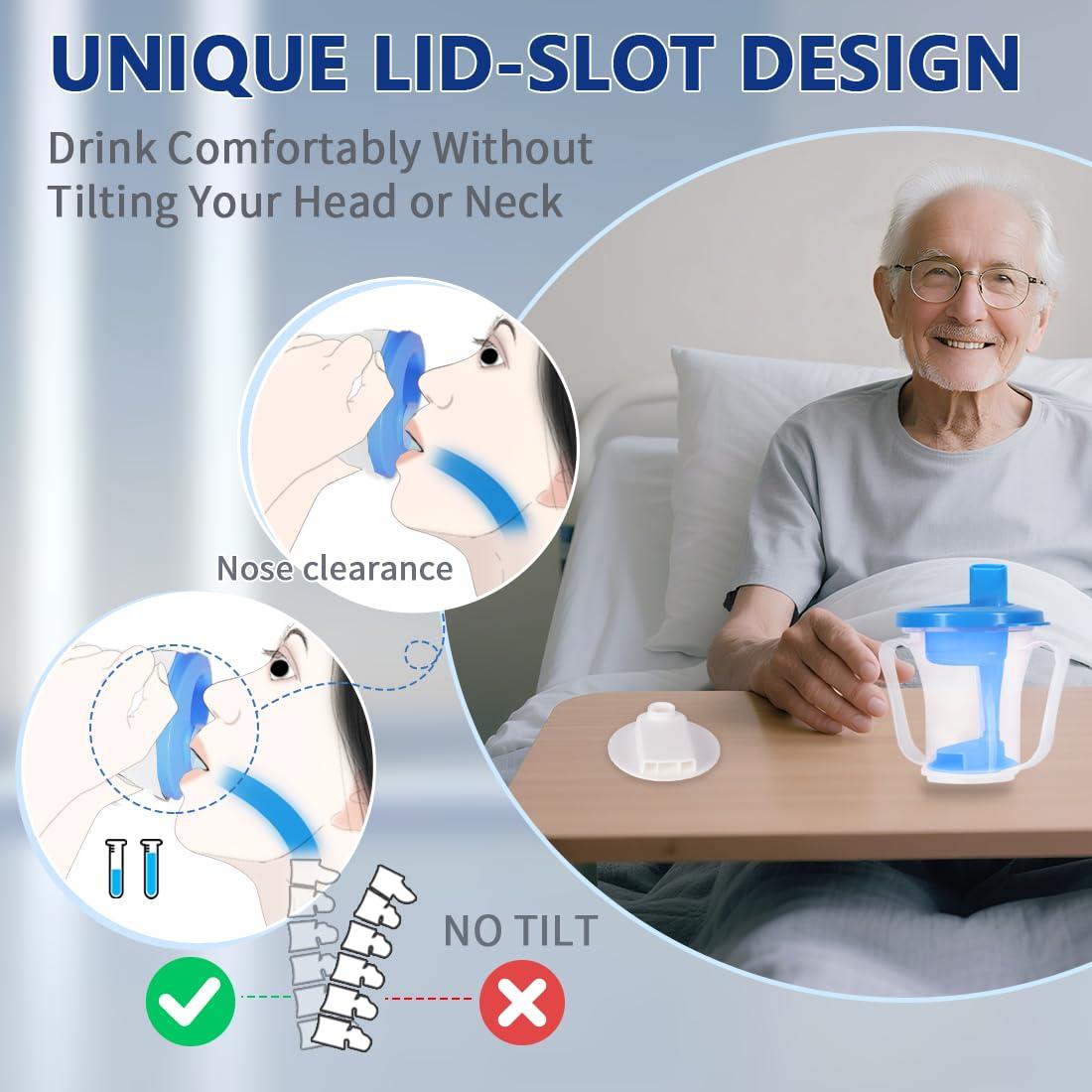 Ehucon Ehucon Dysphagia Regulating Drinking Cup, Prevent Choking for Dysphagia/Dementia/Elderly,Dispenses 5~10cc or 10~15cc of Liquid Each time,Spill-Proof (Blue-Pack of 1 Count)