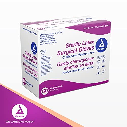 Dynarex Dynarex Sterile Disposable Latex Surgical Gloves, Powder-Free, Sterilely Packaged in Pairs, Professional Medical and Healthcare Use, Veterinary Clinic, Bisque, Size 6.0, 1 Box of 50 Pairs of Gloves