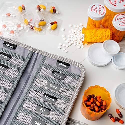 TeloTravel TeloTravel AM/PM Bi-Folding Pill Organizer + Supplement Case for OTC Medicine, Prescription + Vitamins - 14 Labeled Monday-Sunday Pouches, Grey Travel Pill Case
