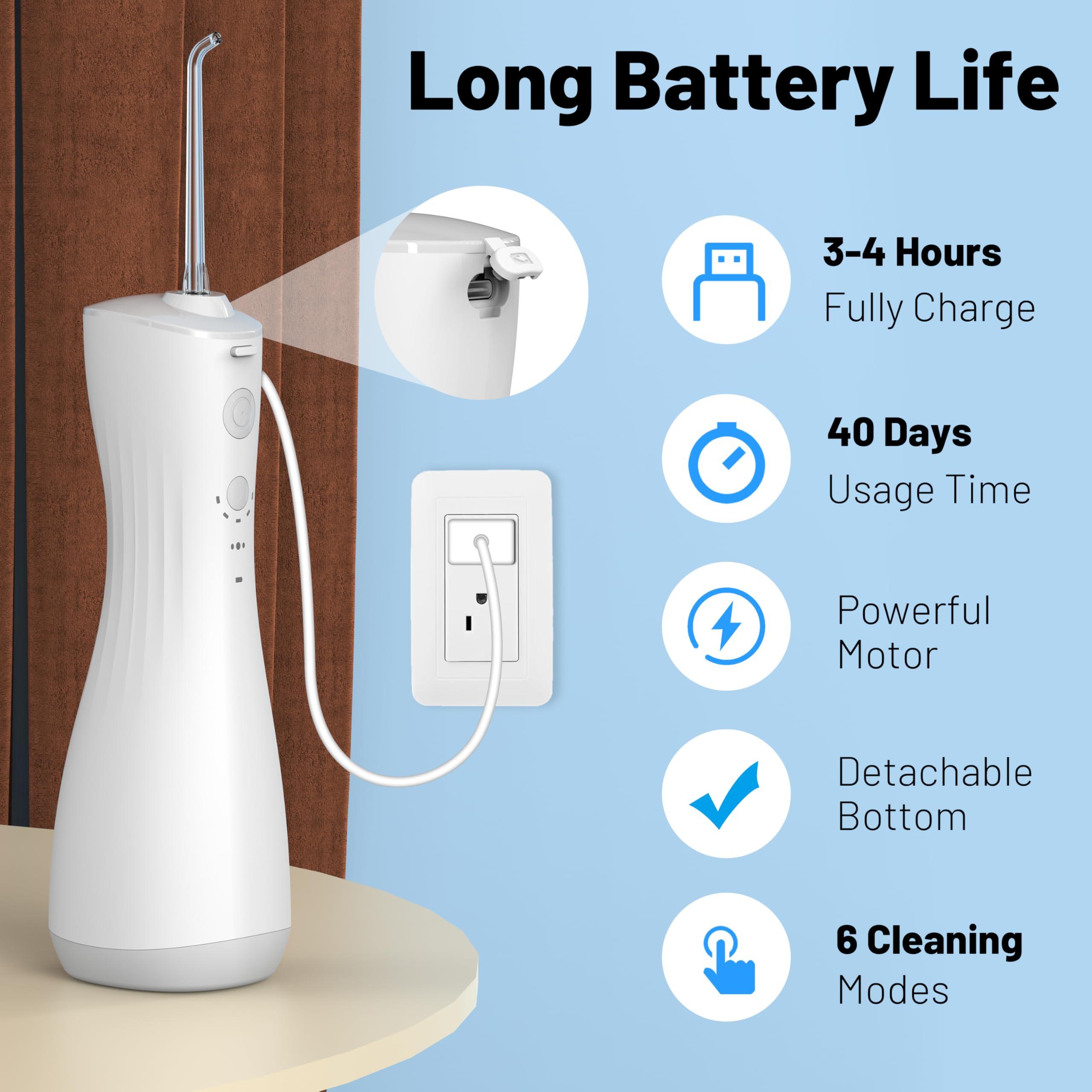 VAPTEC Power Water Flossers for Teeth Cleaning and Flossing, Water Dental Flosser Teeth Pick - Cordless Portable 6 Modes Oral Irrigator Dental, Rechargeable Travel Irrigation Cleaner IPX7 Waterproof (White)