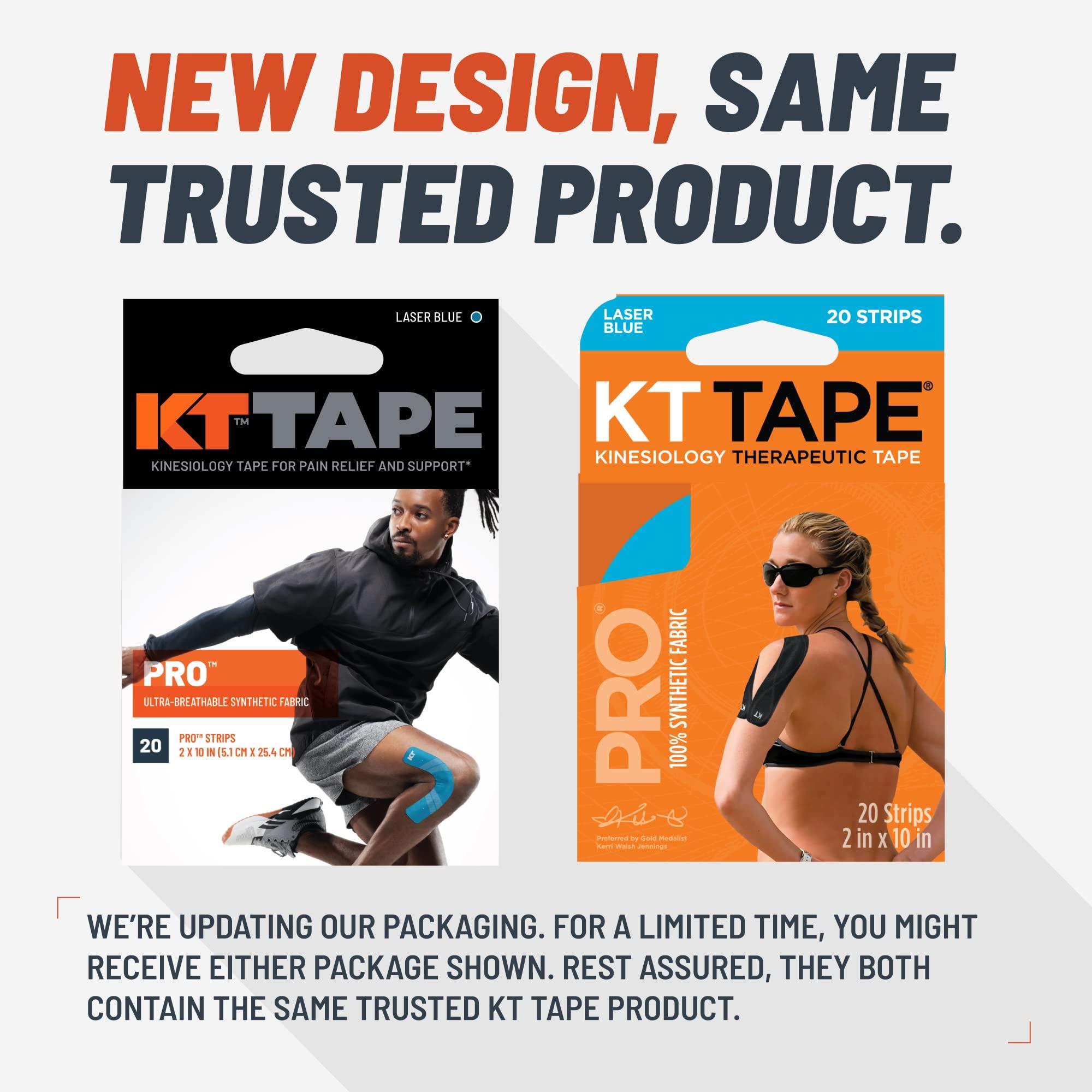 KT Tape KT Tape, Pro Synthetic Kinesiology Athletic Tape, 20 Count, 10 Precut Strip, Laser Blue