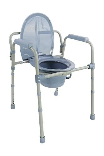PEPE Mobility Pepe - 3 in 1 Bedside Commodes for Adults, Adult Potty Chair for Seniors Over Toilet, Urinal Chair for Elderly with Bucket, Commode Toilet Seat Riser, Adjustable Stand Alone Toilet Safety Rail Gray