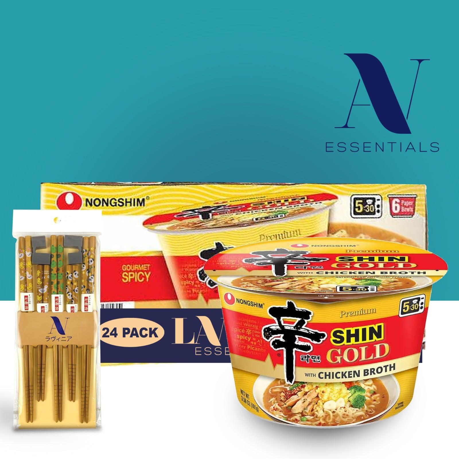 Nongshim Nongshim Gourmet Shin Gold, 6 pack Big Bowl, Rich Spicy Chicken Broth, Sauce Packet, Premium Microwavable Instant Ramyun Soup Mix, Savory & Rich