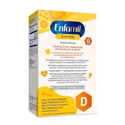 Enfamil Prenatals & Baby Vitamins Enfamil Baby Vitamin D-Vi-Sol Liquid Vitamin D Drops, Supports Strong Teeth & Bone Development, 50mL Bottle (Pack of 2)
