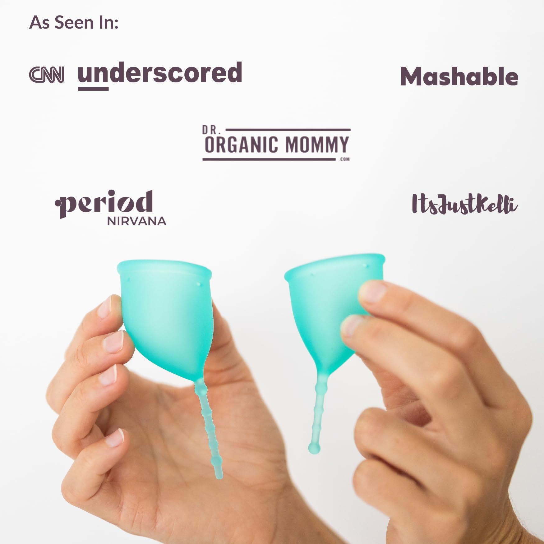 WEVOTOPIA Kind Cup | Menstrual Cups | Period Cup | Comfortable | Soft | Curved | Ergonomic | Easy to Use | Long Stem | High Cervix to Low Cervix | 100% Medical Grade Silicone Cup | USA (Small) (Aqua)
