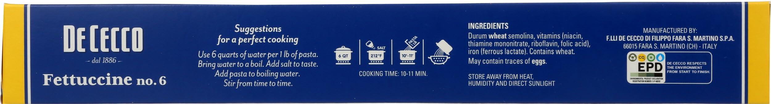 De Cecco De Cecco Semolina Pasta, Fettuccine, 16 oz- Made in Italy, High in Protein & Iron, Bronze Die (VSA0006p)