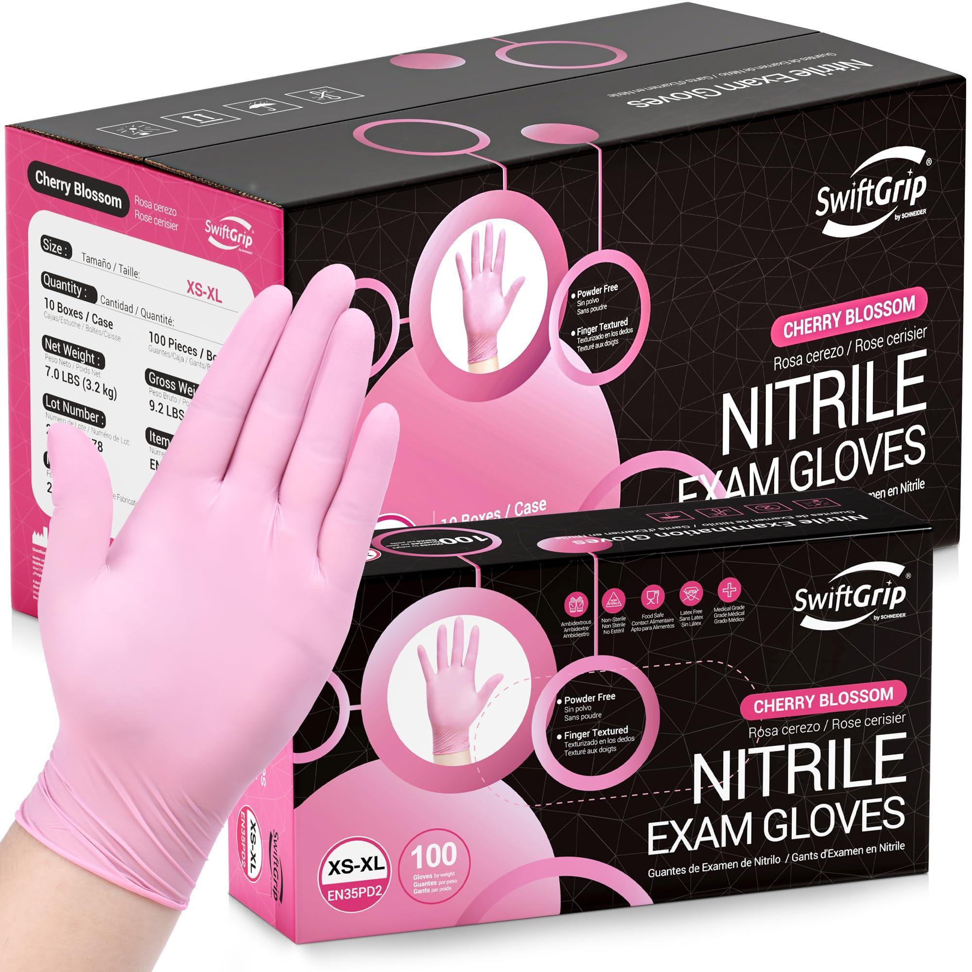 SwiftGrip SwiftGrip Pink Disposable Gloves, 3-mil, Medical exam Gloves Disposable Latex Free, Gloves for Cleaning & Esthetician, Pink Rubber Gloves, Pink Cleaning Gloves, Powder-Free, 1000-ct Case (XL)