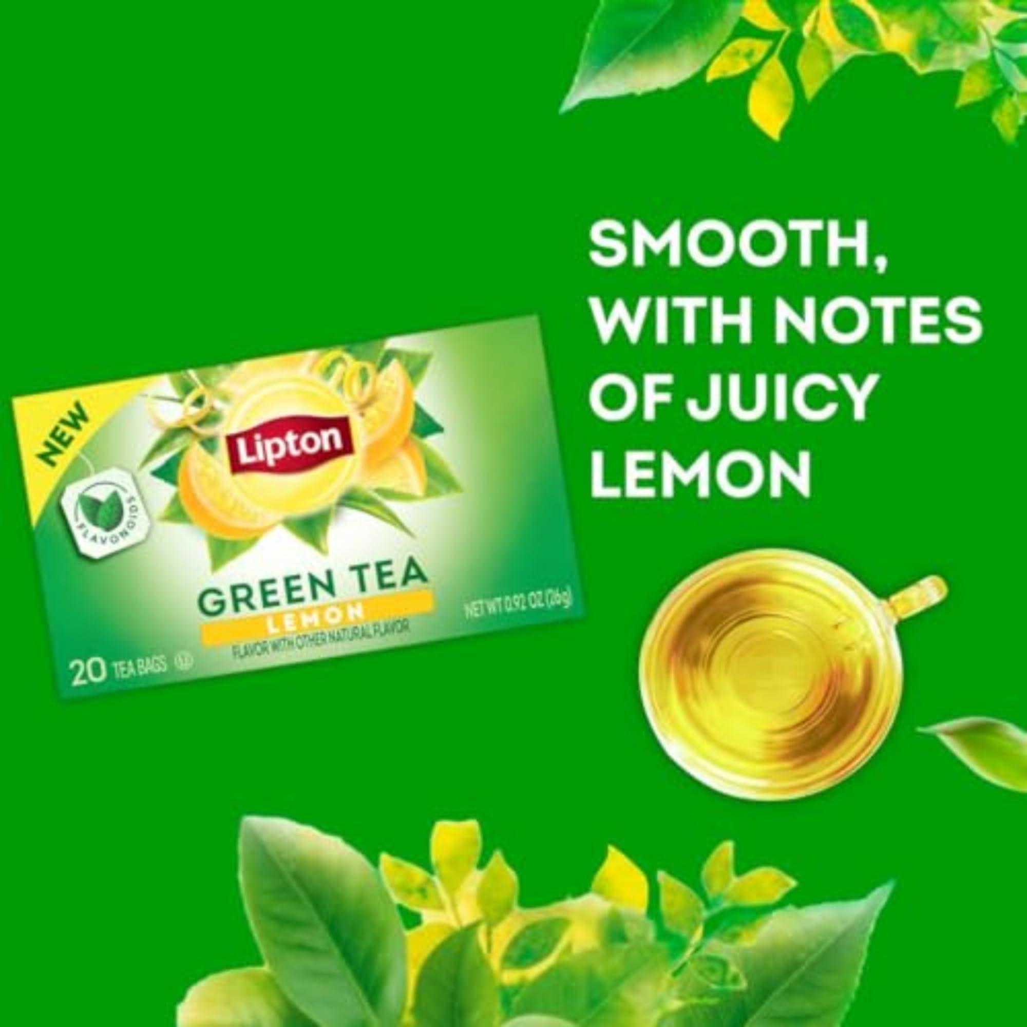 Lipton Lipton Lemon Green Tea Bags, Flavored, Unsweetened Teabags for Hot or Iced Tea with Caffeine and Flavonoids, 120 Total Bags (20ct - Pack of 6)