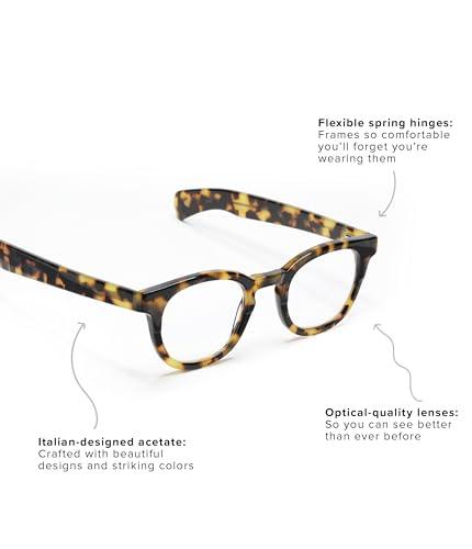 eyebobs eyebobs Total Wit | Premium Reading Glasses for Men and Women | Round Frame for Average Faces | Blue Tortoise, 0.00