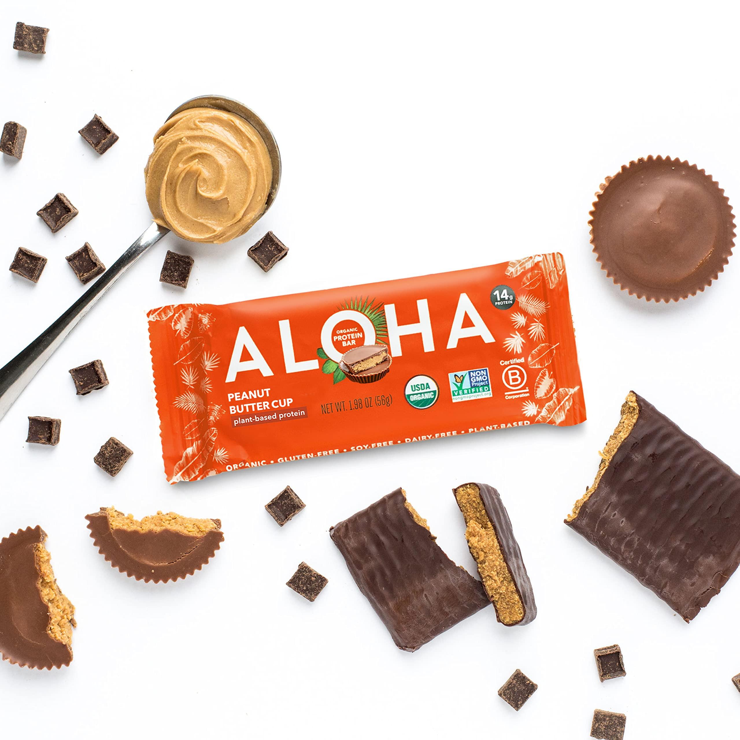 ALOHA ALOHA Organic Plant Based Protein Bars - Peanut Butter Cup Bar - Vegan, Low Sugar, Gluten-Free, Paleo, Low Carb, Non-GMO, No Stevia, No Erythritol