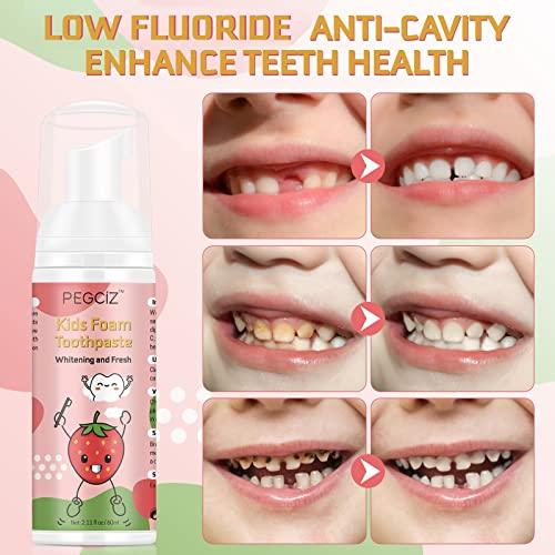 Pegciz Foam Toothpaste Kids with Fruit Flavor, Toddler Toothpaste with Low Fluoride for U Shaped Toothbrush, Foaming Toothpaste and Mouthwash for Dental Care for Children (Blueberry+Strawberry+Orange)