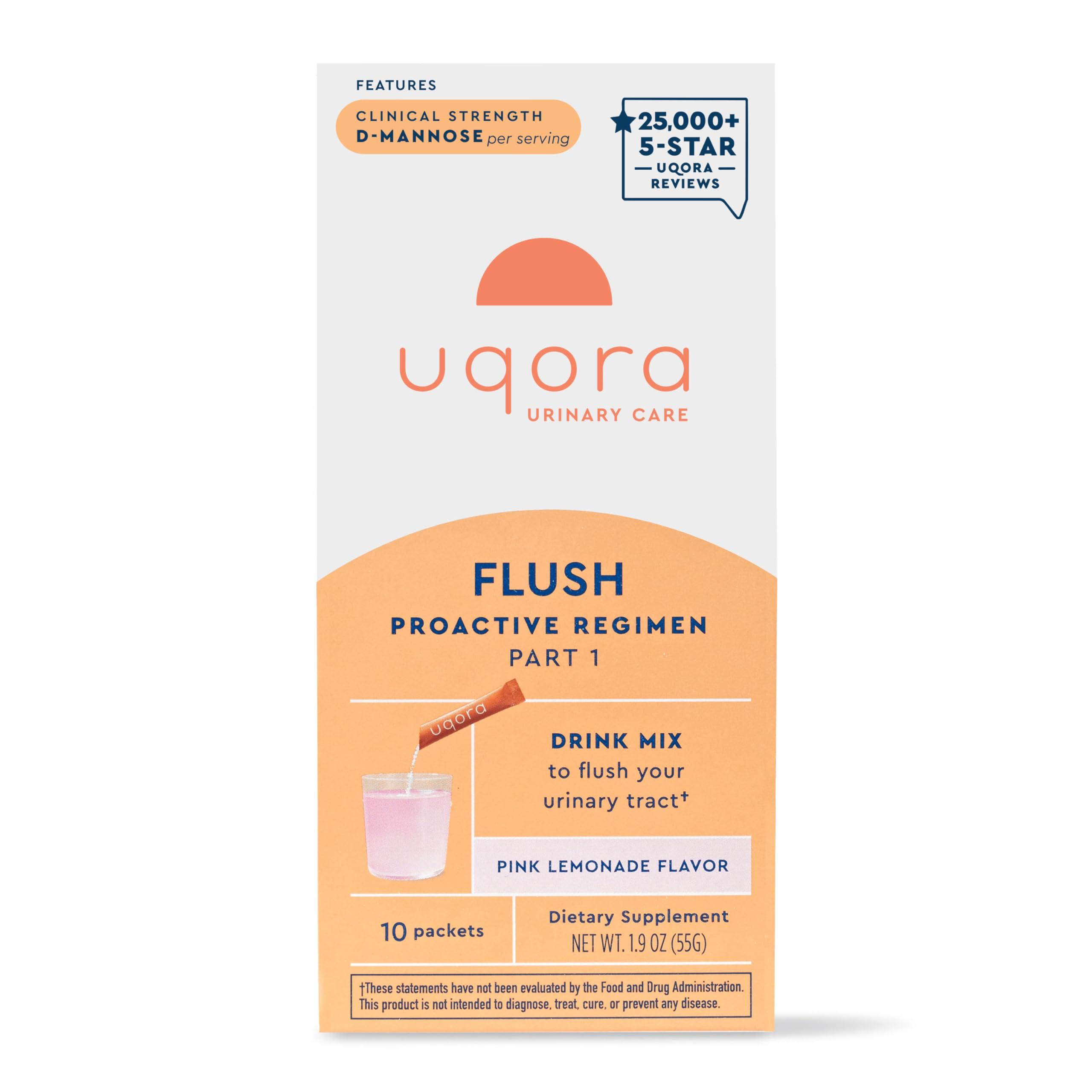 Uqora Uqora Flush - Urinary Tract* with D-Mannose, Vitamin C, Vitamin B6, Potassium, Magnesium & Calcium - Gluten-Free & Vegan - Pink Lemonade Flavor - 10 Packets (1 Pack)
