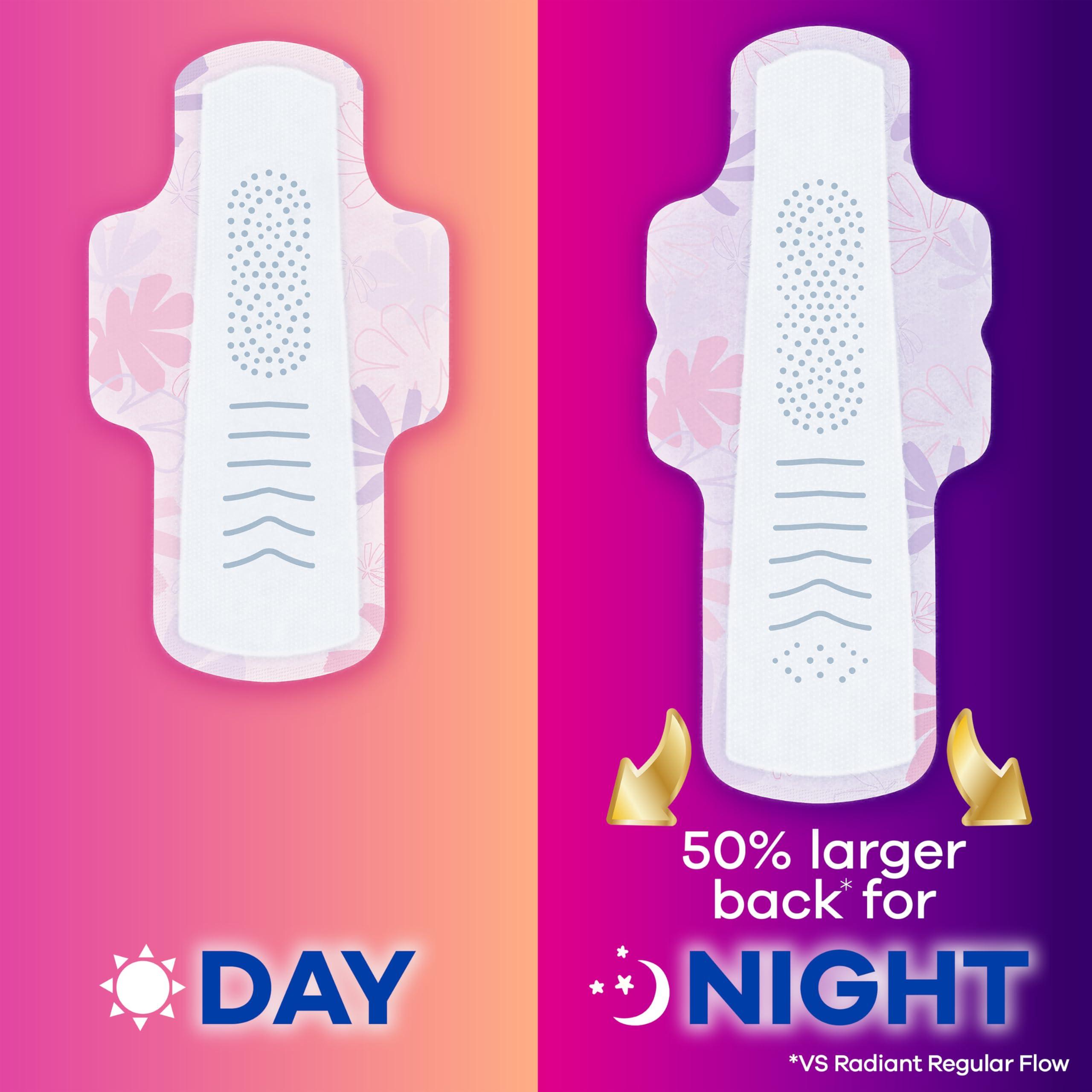 Always Always Radiant FlexFoam Pads for Women, Size 5, Extra Heavy Overnight Absorbency, 100% Leak & Odor Free Protection is Possible, with Wings, Scented, 26 Count