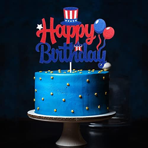 Caiwowo 4th of July Happy Birthday Cake Topper - Happy Independence Day Party Cake Topper Decorations - Memorial Day Party Supplies