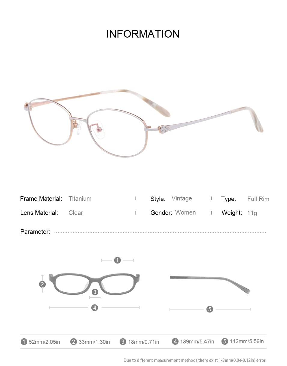HELES HELES Full Rim Pure Titanium Oval Reading Glasses for Women Anti-Reflective UV400 Coating Single Vision Spectacles Reader-Gold & White||+5.00 Strength