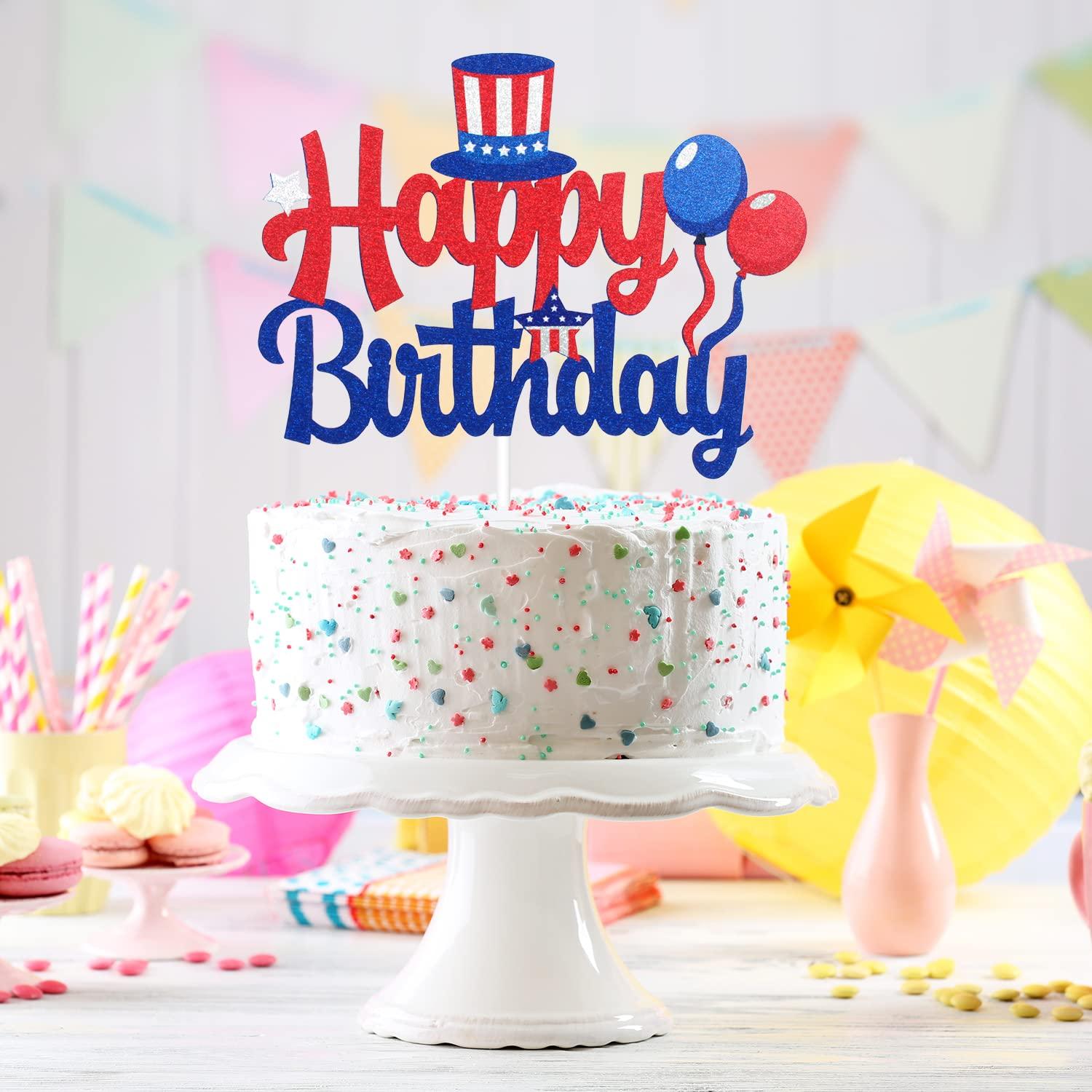 Caiwowo 4th of July Happy Birthday Cake Topper - Happy Independence Day Party Cake Topper Decorations - Memorial Day Party Supplies