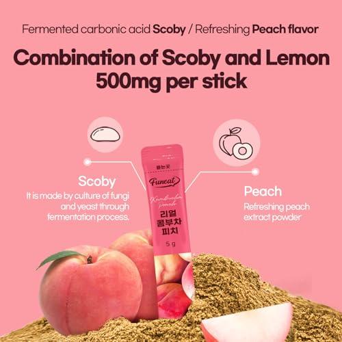 Funeat Funeat Real Kombucha Peach Flavor, Zero Sugar, Sparkling Fermented Powered Mix Beverage from Korea, 30 Sticks, 5 Ounce