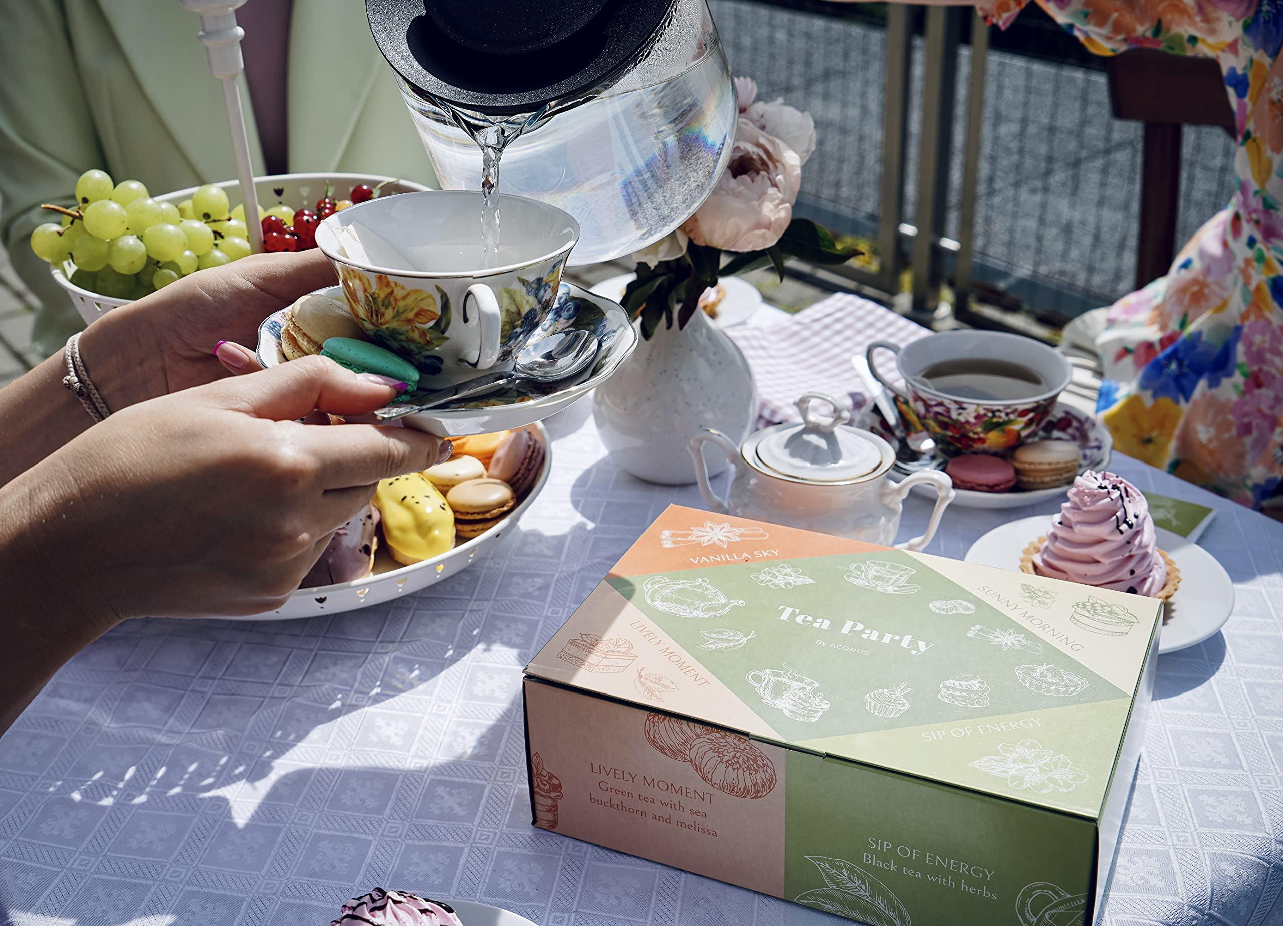 ACORUS ACORUS Tea Party with 4 Different Flavors | Tea Set | 40 Count Natural Rooibos, Black Tea, Green Tea Packs with Beautiful Gift Box | Tea Bags Variety Pack