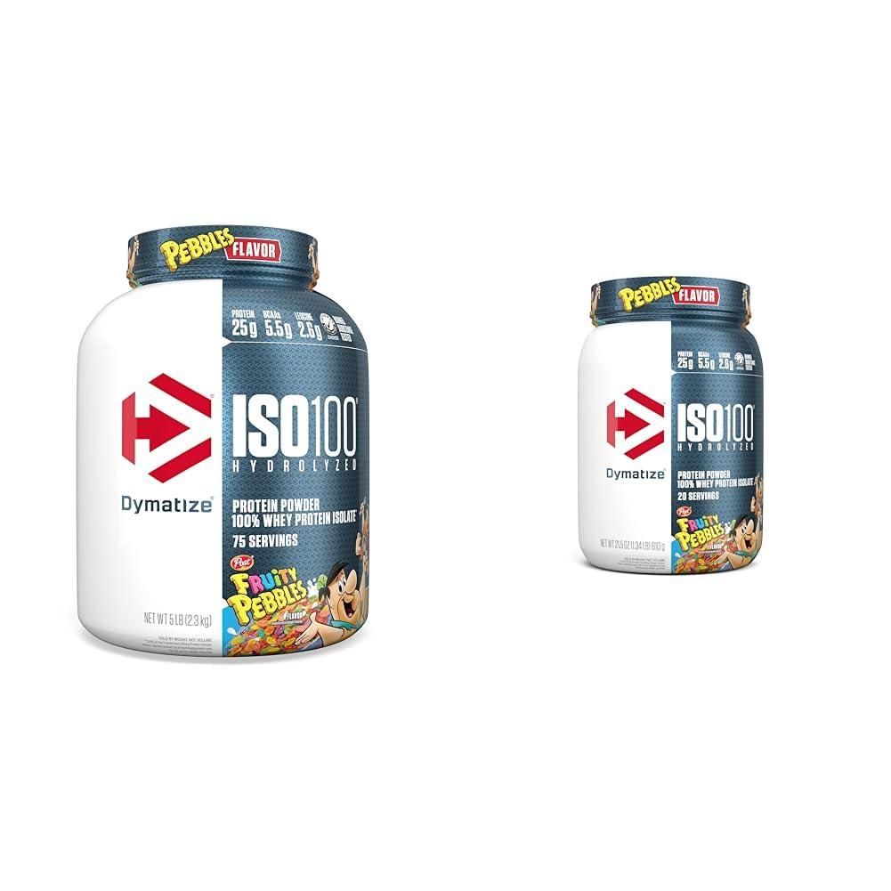 Dymatize Dymatize ISO100 Hydrolyzed Fruity Pebbles Protein Powder Bundle, 25g Protein, 5.5g BCAAs, 5 Pound + 20 Servings