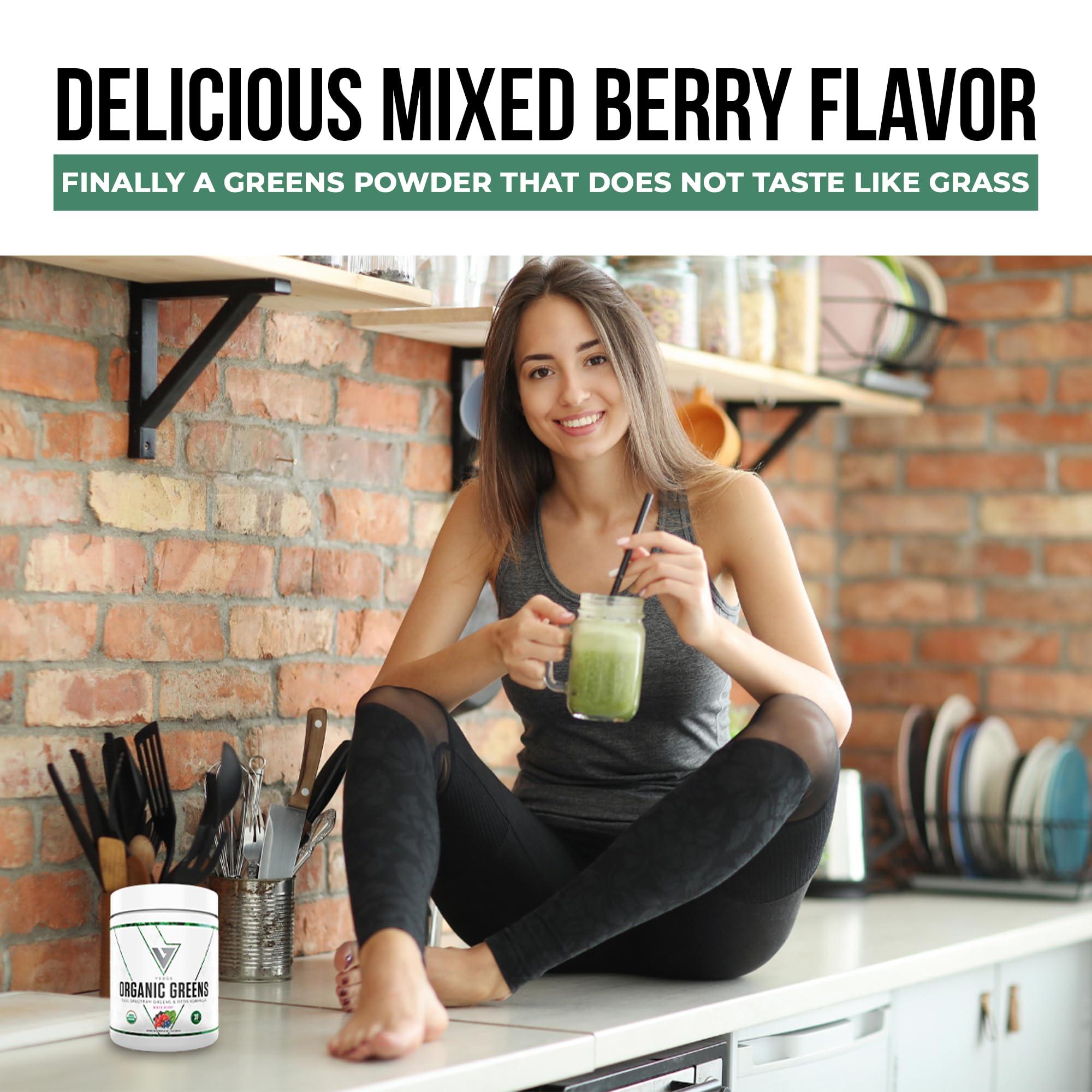 vedge Vedge Nutrition Organic Greens - Vegan Plant-Based Greens Superfood Powder - Drink Mix for Energy, Antioxidants & Recovery - Full Spectrum Greens for Athletes - 30 Servings - Mixed Berry Flavor