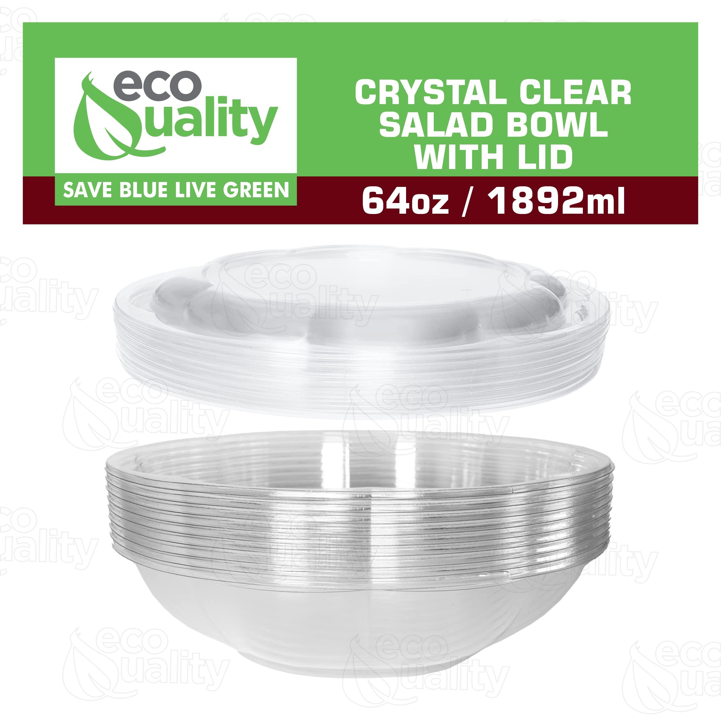EcoQuality 64oz Salad Bowls To-Go with Lids - Crystal Clear Plastic Disposable Wide Salad Containers | Airtight, Lunch, Salads, Parfait, Fruits, Leak Proof, Airtight, Fresh, Meal Prep | Rose Bowl Container (75)