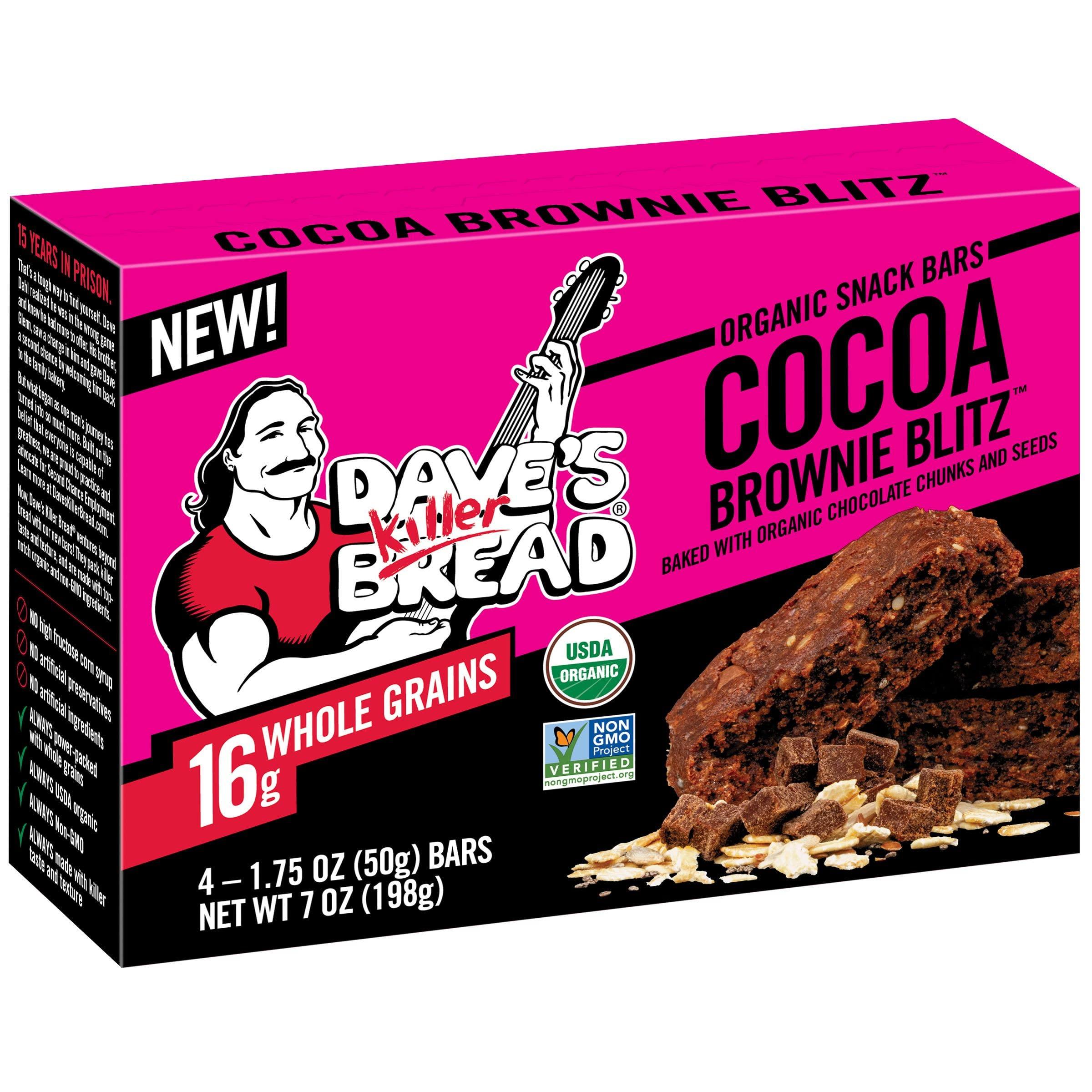 Dave\'s Killer Bread Dave\'s Killer Bread Cocoa Brownie Blitz Organic Snack Bars, 4 Individually Wrapped Snack Bars (Pack of 1)