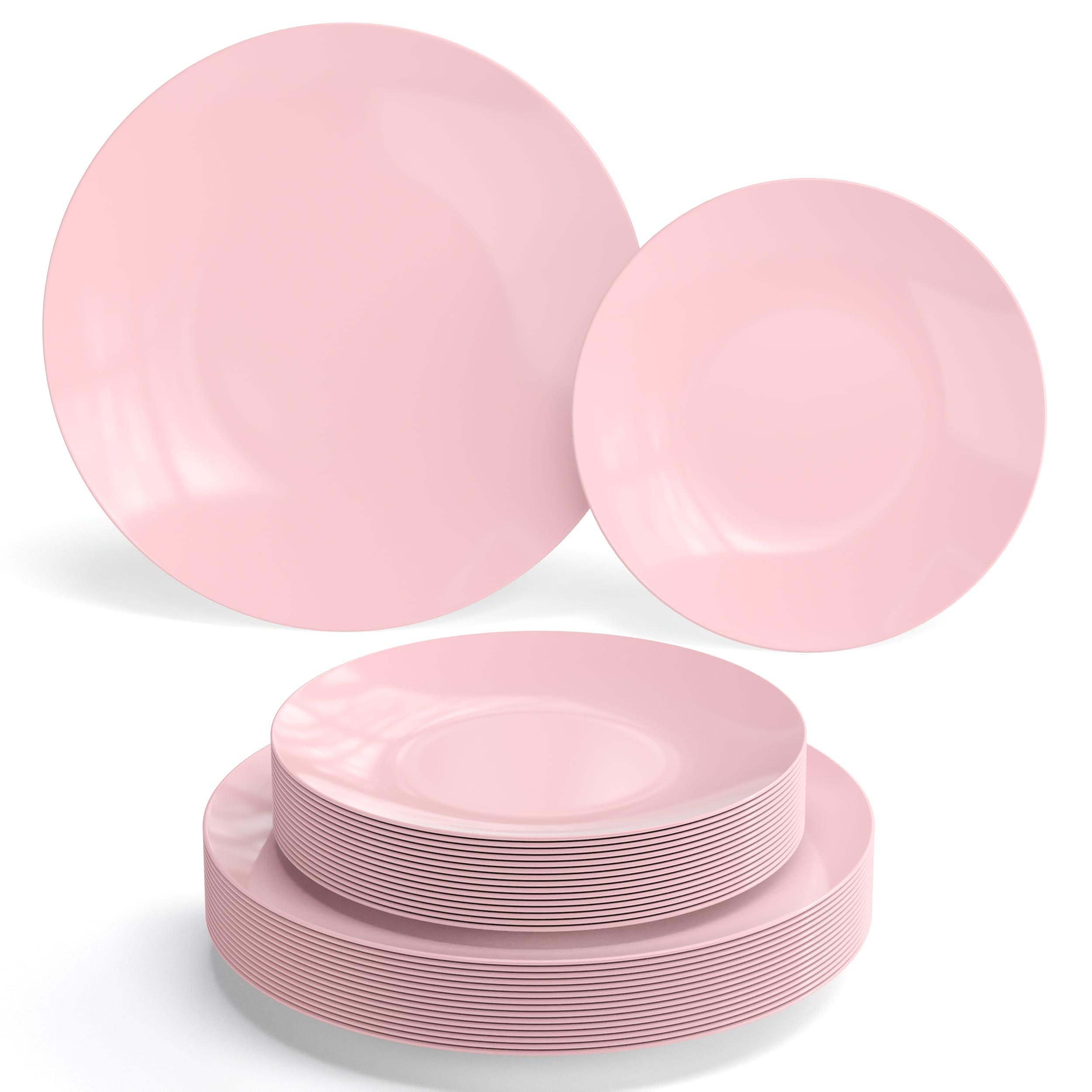 Trendables Trendables 60 Pcs Pink Plates Plastic Dinner Plates 30 Guests I 30-10\" Heavy Duty Plastic Plates & 30-8\" Dessert Plates | Disposable Dinnerware Set Pink Plates, Pink Plastic Plates Party Plates