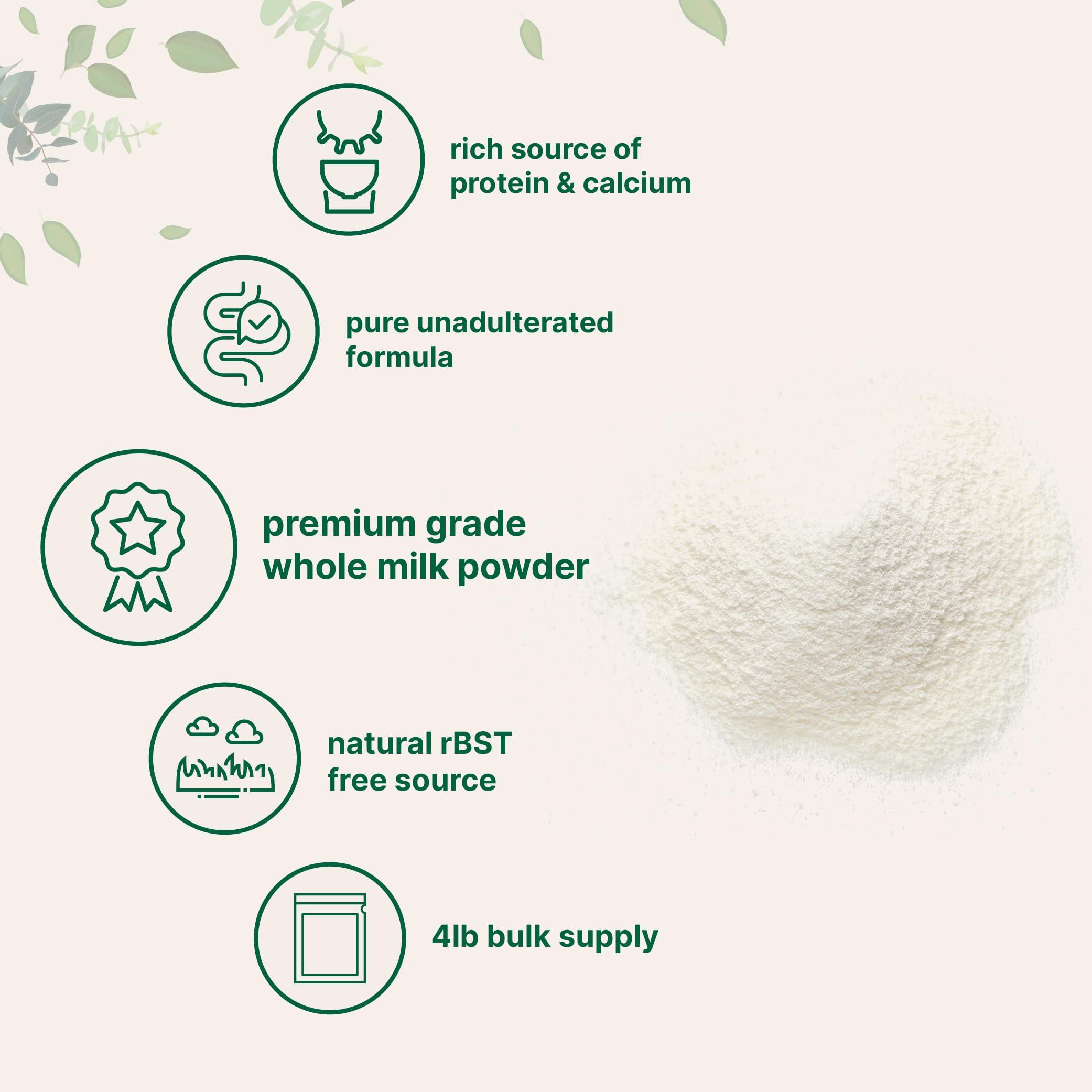 Micro Ingredients Micro Ingredients Whole Milk Powder, 4 lb | Pasture-Raised, rBST-Free | Pure & Rich in Protein | Ideal for Baking & Everyday Use | Non-GMO, Gluten-Free, Premium Grade