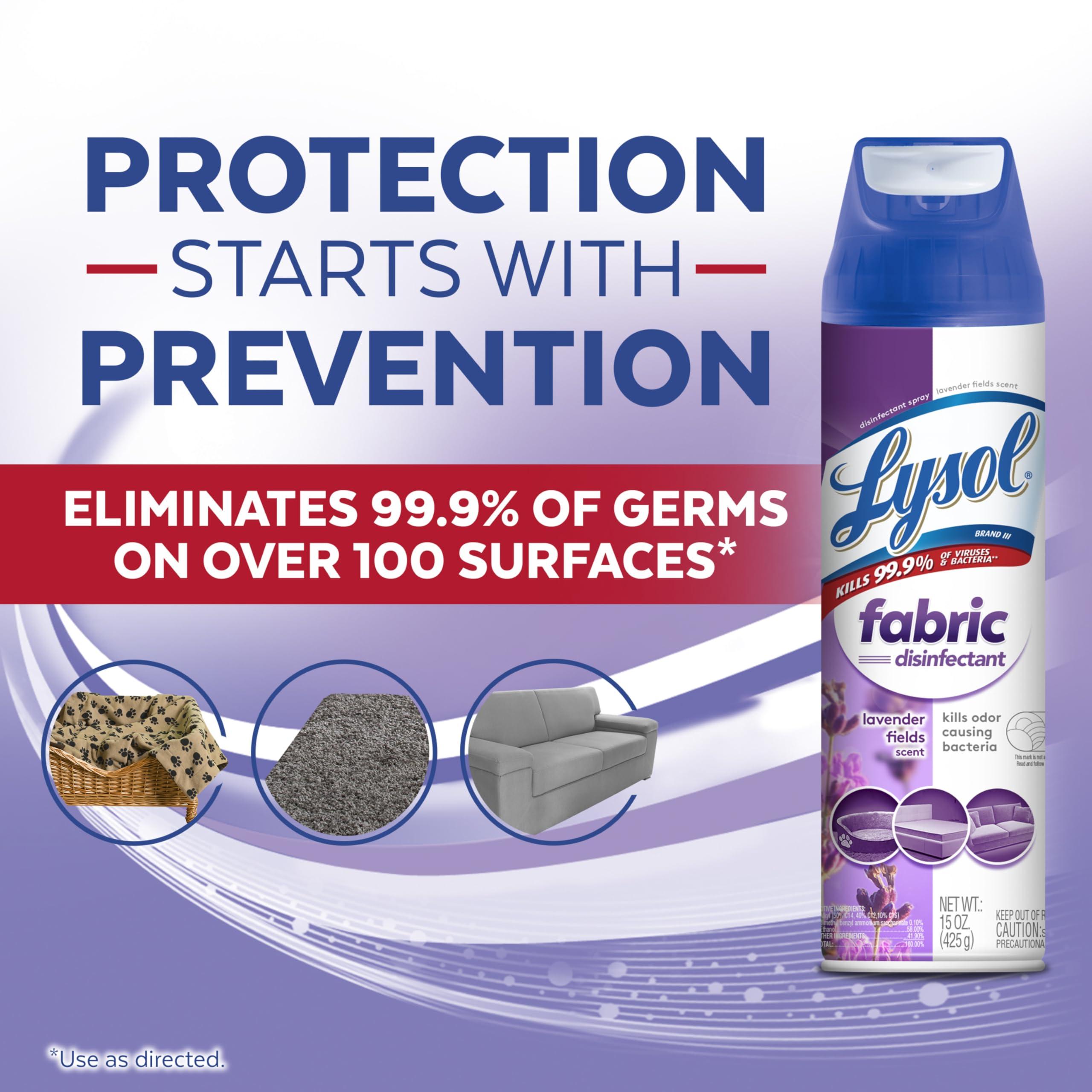 Lysol Lysol Fabric Disinfectant Spray, Sanitizing and Antibacterial Spray, For Disinfecting and Deodorizing Soft Furnishings, Lavender Fields 15 Fl. Oz (Pack of 3)