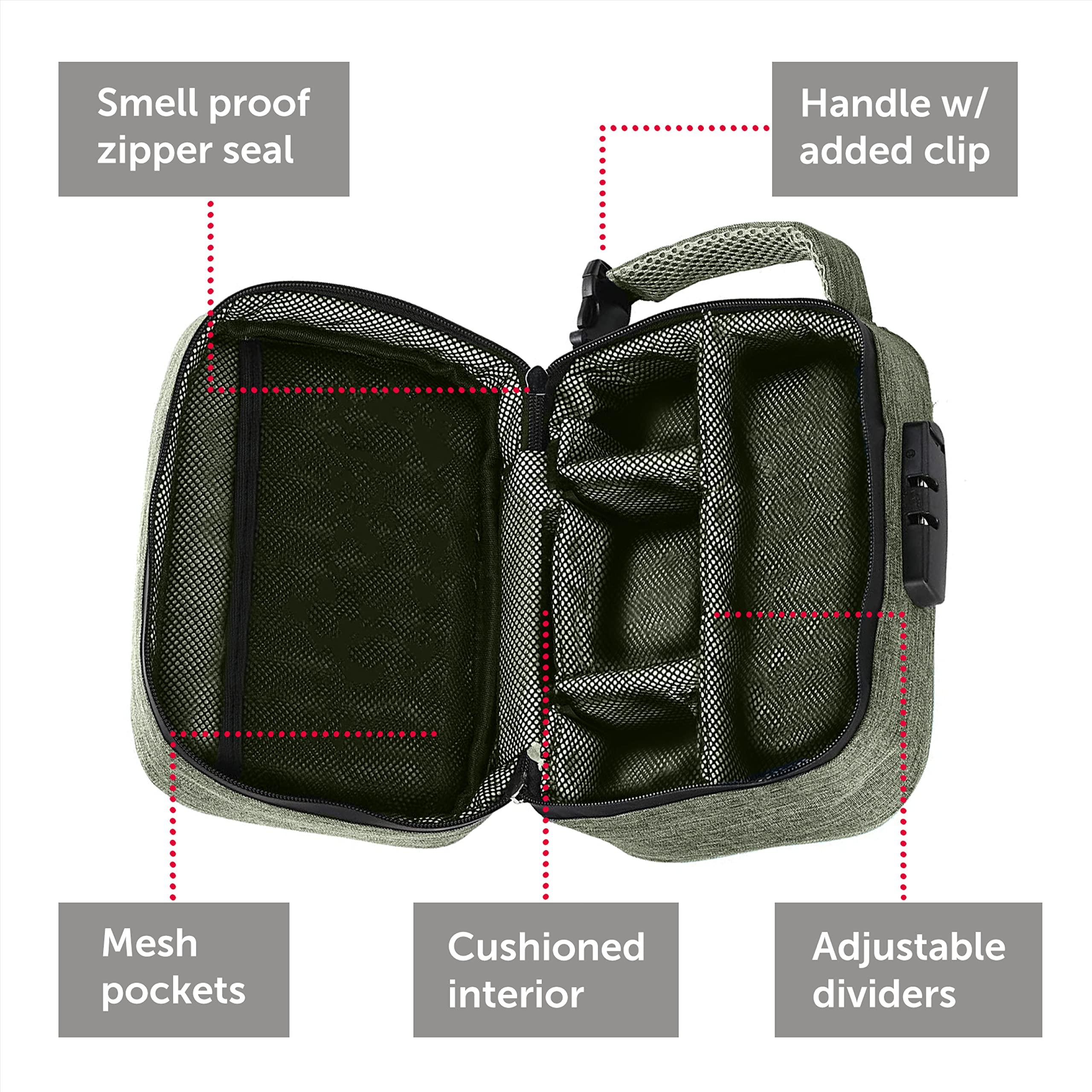 Maplefield Smell Proof Stash Box for Herbs and Spices - Smell Proof Bag with Grinder, Bags and Container - Take Your Stash With You - Odor Proof Container for Food - Smellproof Lockbox for Discreet Carrying