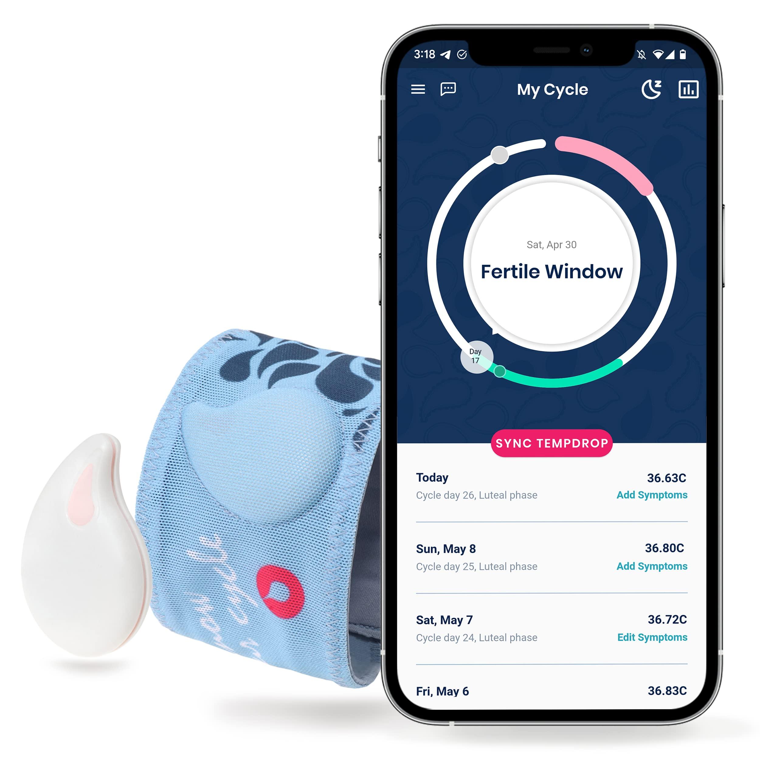 TEMPDROP Tempdrop Fertility and Ovulation Tracker –Wearable Basal Body Temperature (BBT) Monitoring Sensor and Fertility Charting App Includes Comfortable Armband (L/XL - 12.5-18.5 Inches)