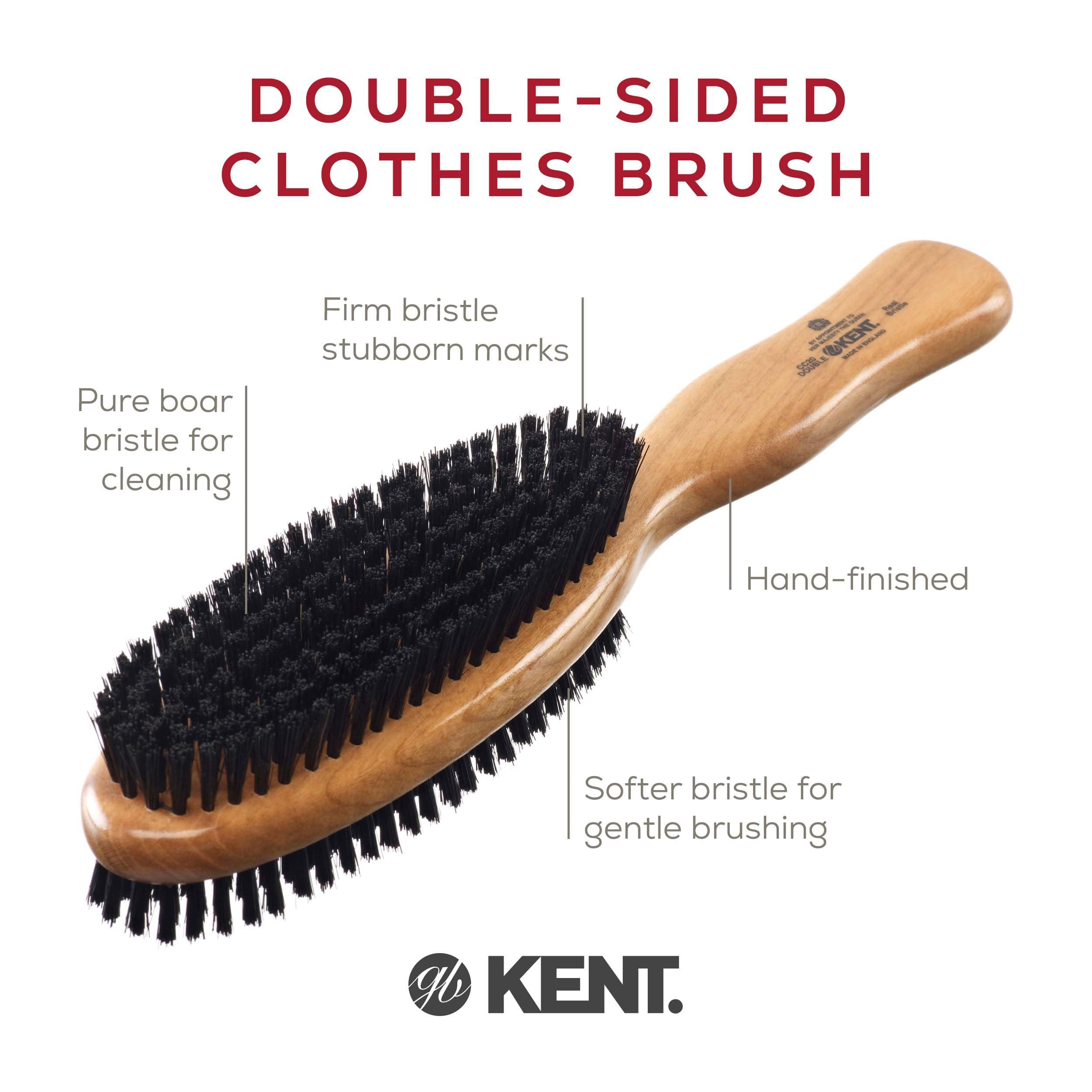KENT Kent CC20 Double Sided Cherrywood Clothes Brush and Lint Remover, Firm Side for Dust and Dirt, Soft Side for Gentle Brushing for Keeping Fabrics Free from Fibres, Fluff and Pet Hair, Made in England