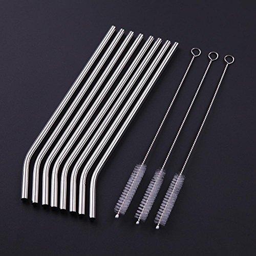 Oregon Tools 8Pcs Stainless Steel Metal Drinking Straw Straws with 3 Cleaner Brush Kit Tools