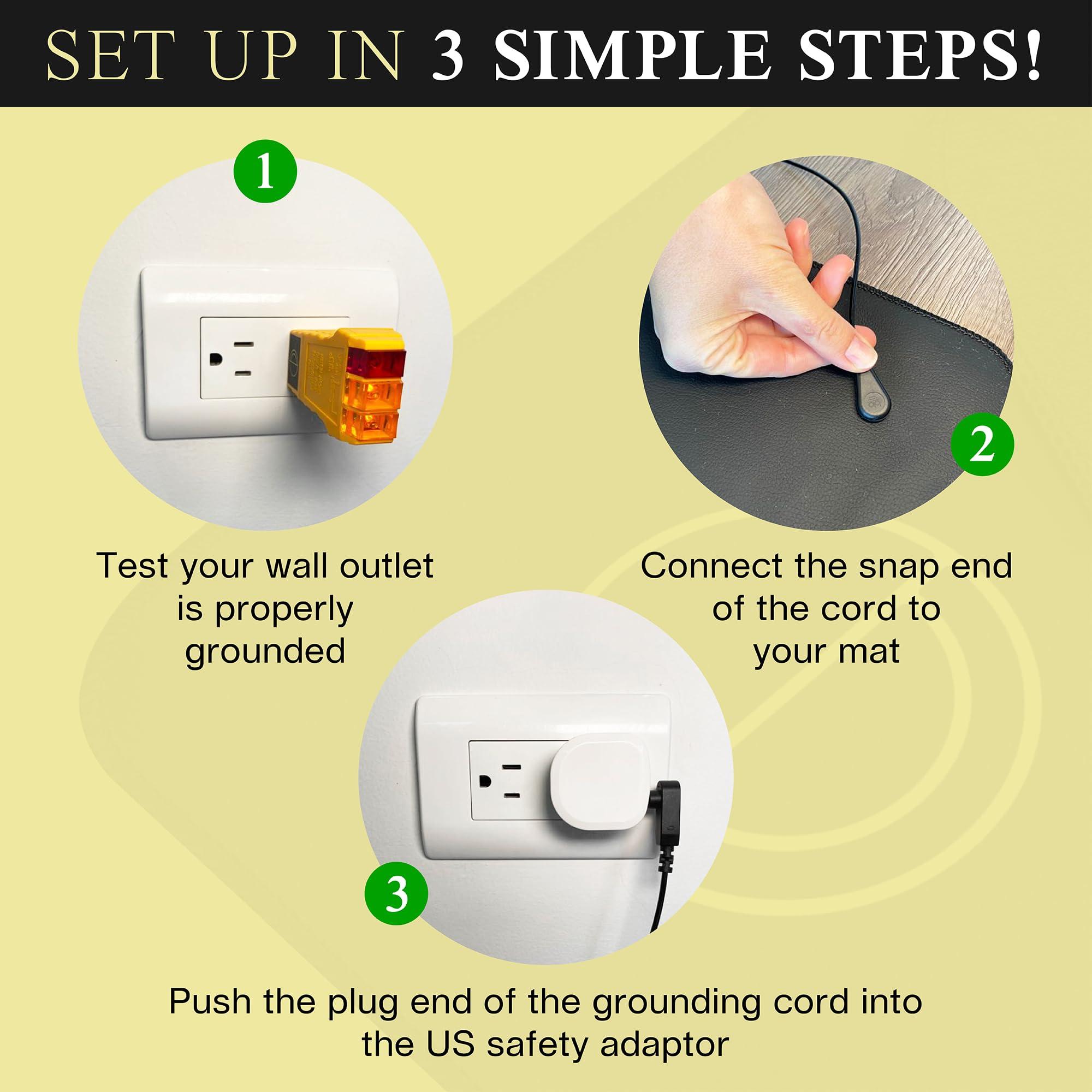 EARTH AND MOON Earth and Moon Grounding Mat for Feet, 13x29in Travel-Size Grounding Pad for Stress, Pain and Inflammation, Universal Mat Kit Supports Full Body Wellness at Home or Office, Outlet Tester Included